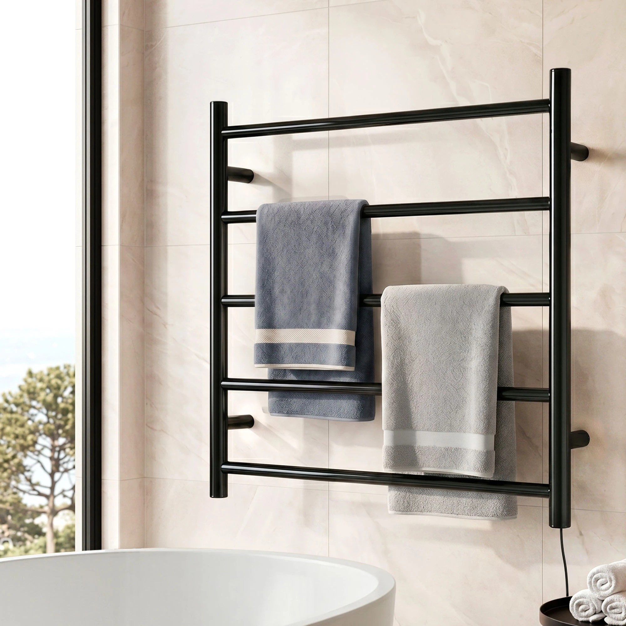 8 Devanti Electric Heated Towel Rail Rack 5 Bars Wall Mounted Clothes Dry - Black, 8 of 8