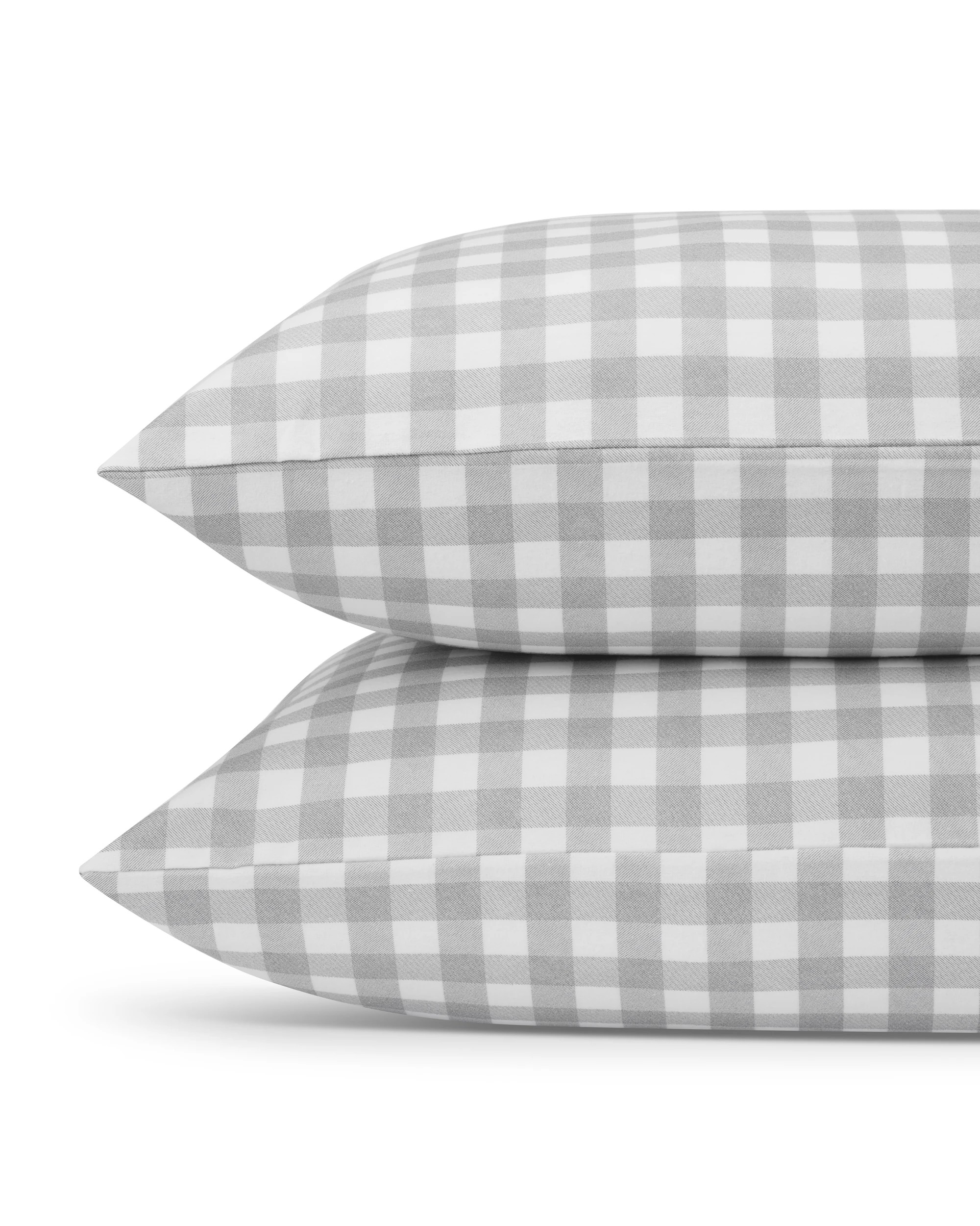 2 Gingham Cotton Flannelette Sheet Set - Double Bed, Grey, 2 of 7