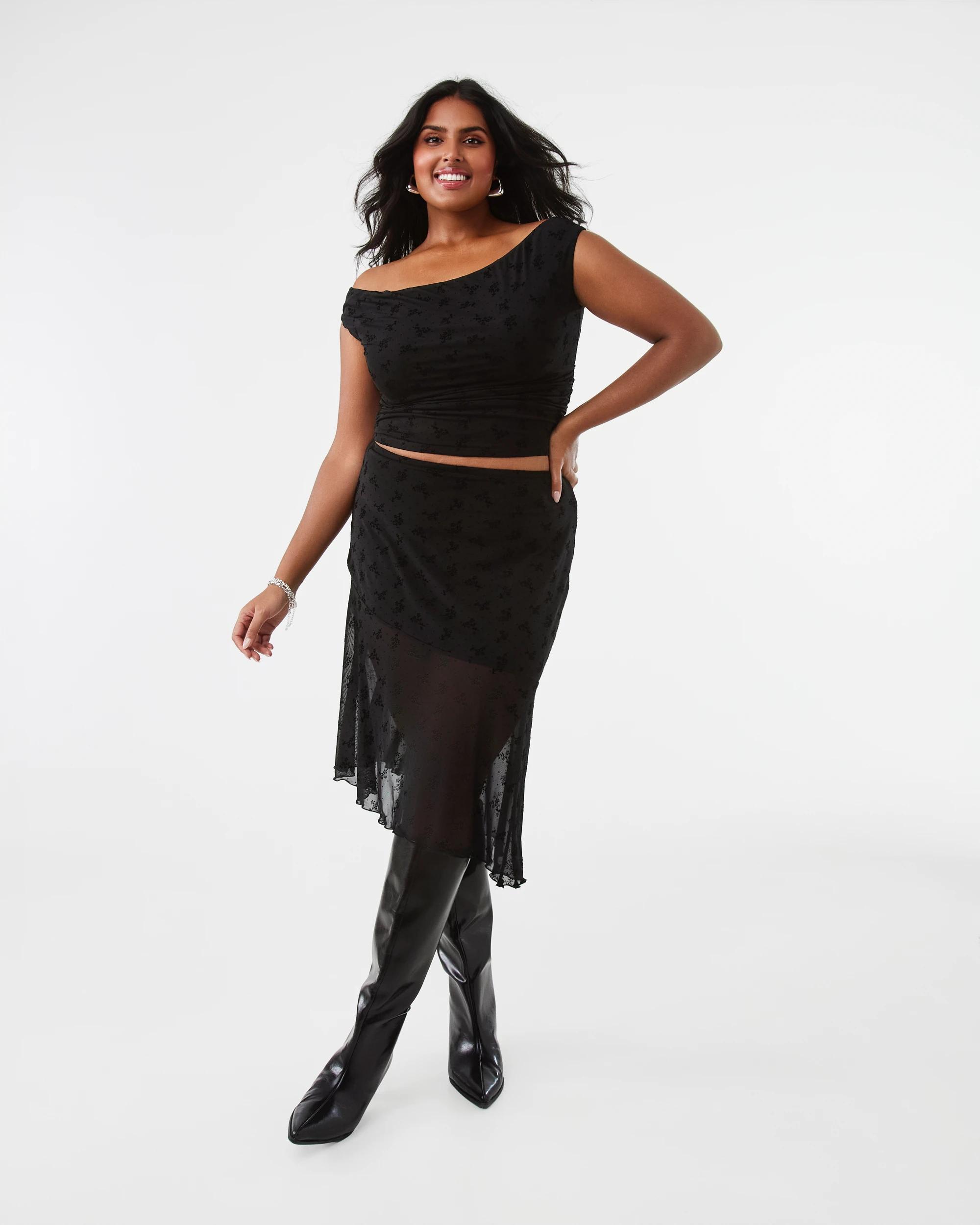 4 Off The Shoulder Burnout Top Black, 4 of 8