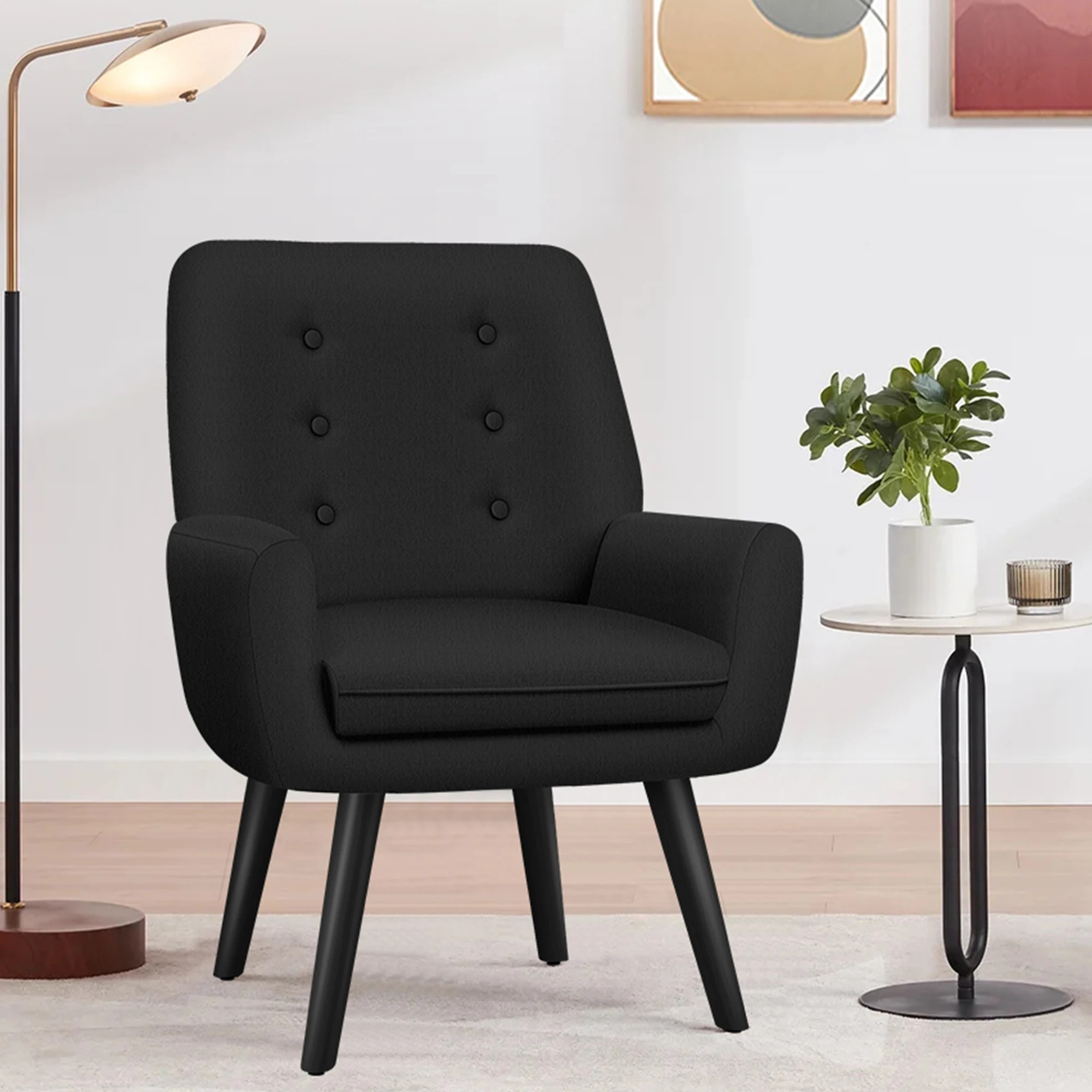 3 Alfordson Armchair Lounge Chair Tub Accent Chairs Fabric Couch Sofa - Black, 3 of 9