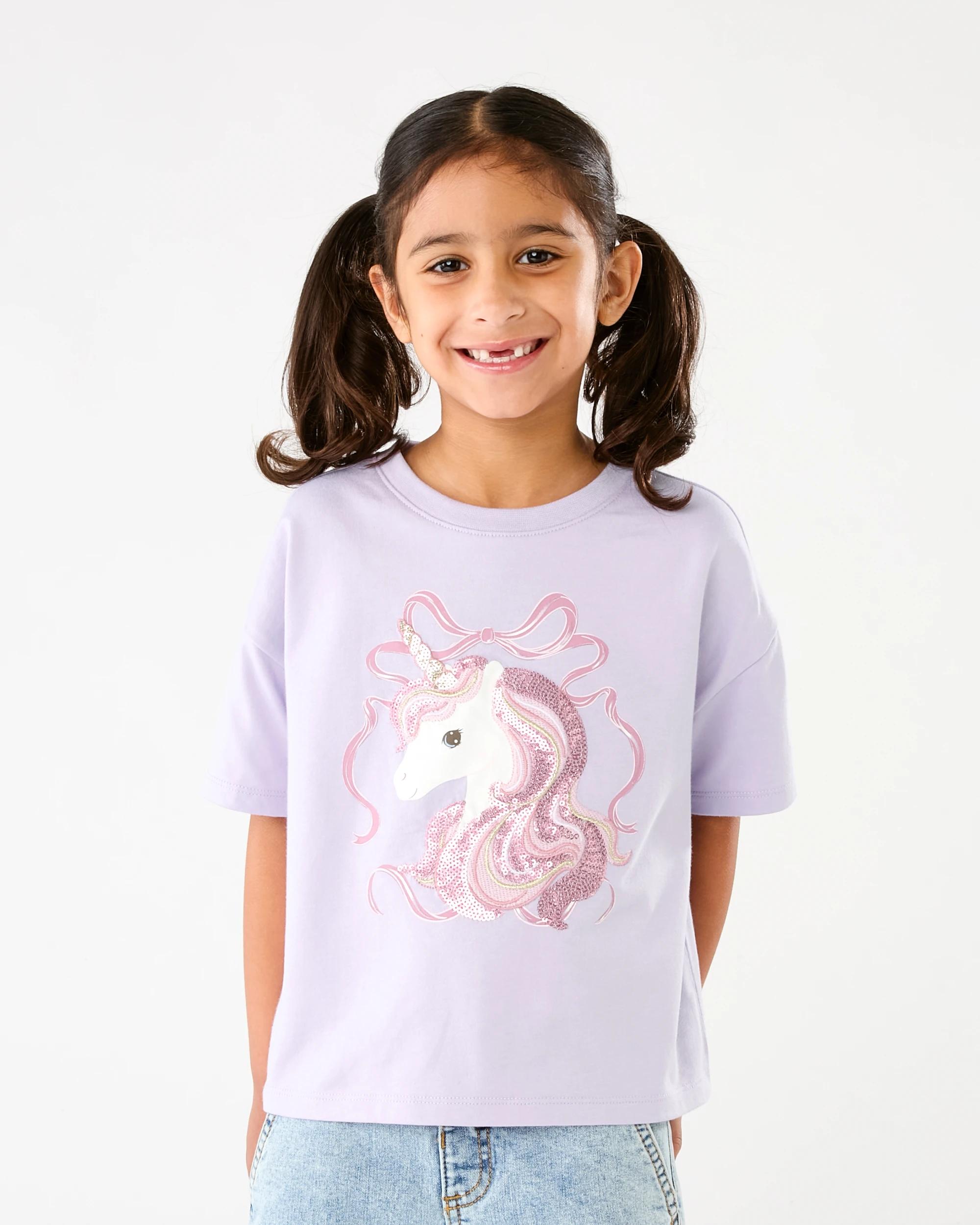 1 Short Sleeve Oversized Sequin T-shirt Prpl Uncrn, 1 of 6