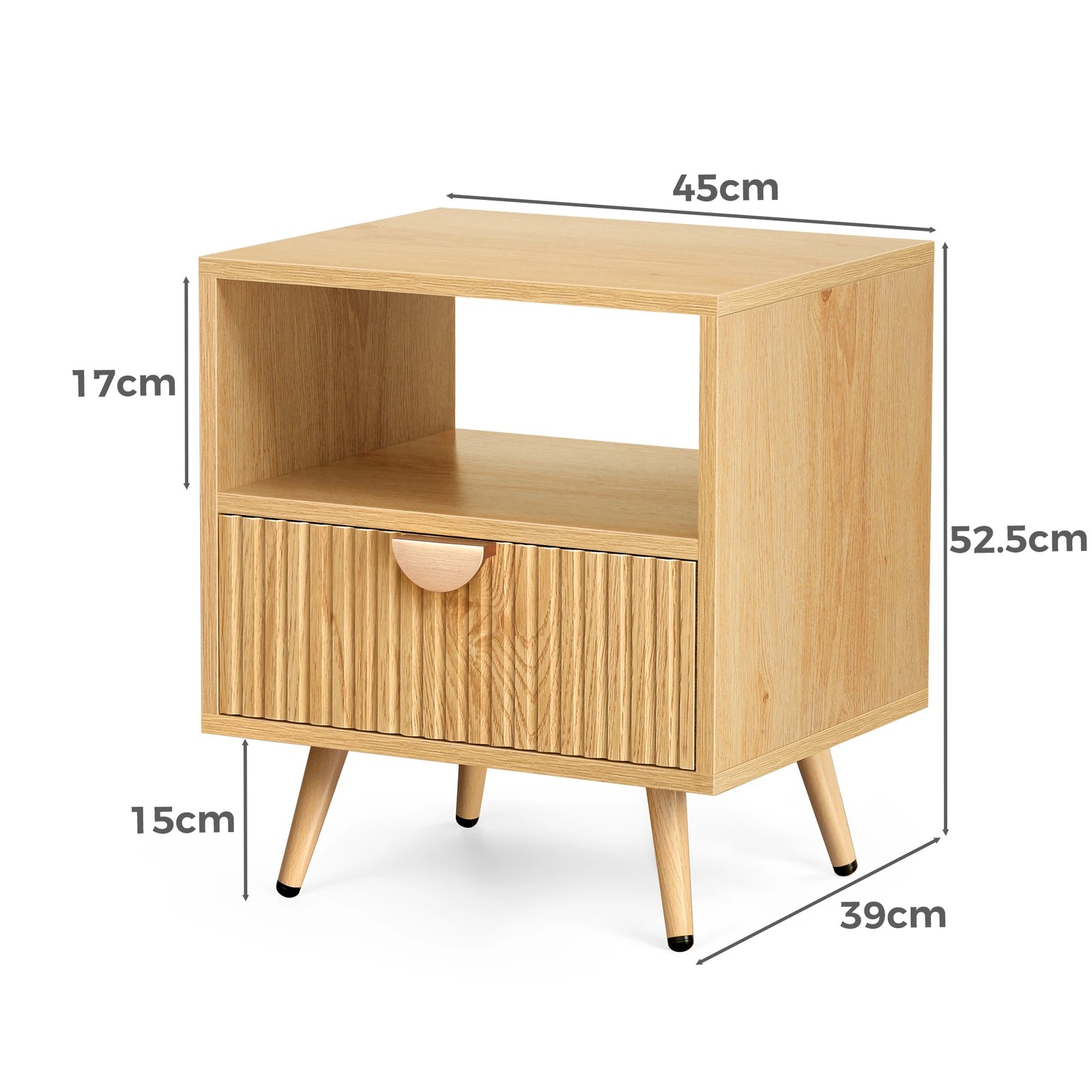 4 Alfordson Bedside Table 1 Drawer Side Storage Shelf Nightstand - Oak, 4 of 10