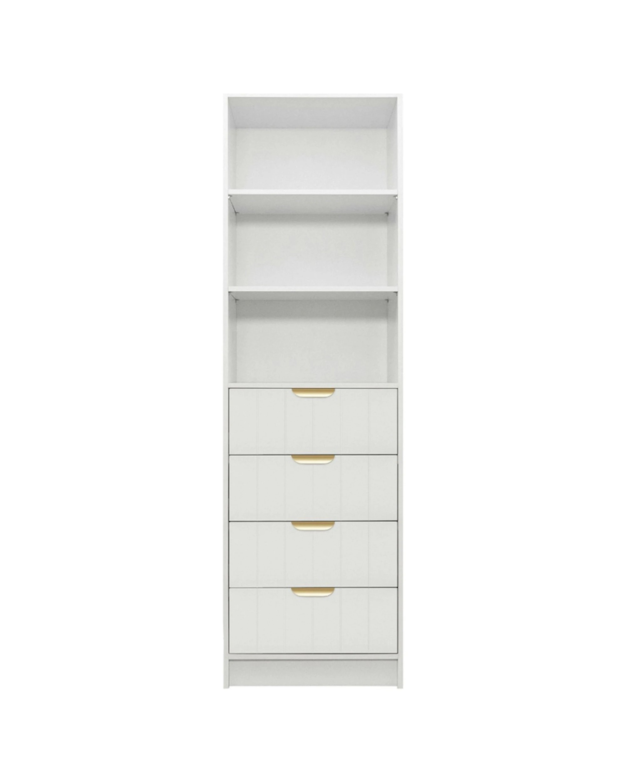 2 European Cabinetry Malmo 3 Shelf 4 Drawer Walk In Wardrobe Brass Pull Handle - White, 2 of 2