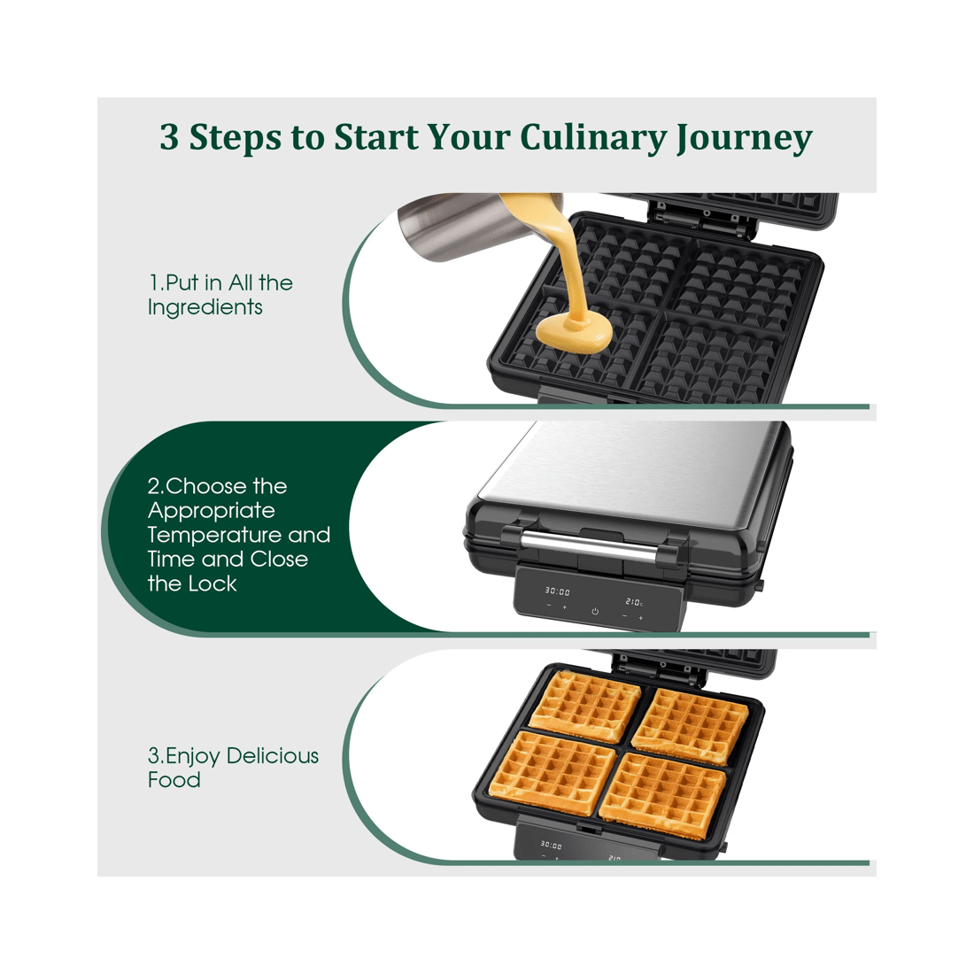 4 Advwin 4-in-1 Waffle Maker With Removable Plates, Sandwich Maker With Led Display, Touchscreen Timer, 4 of 7