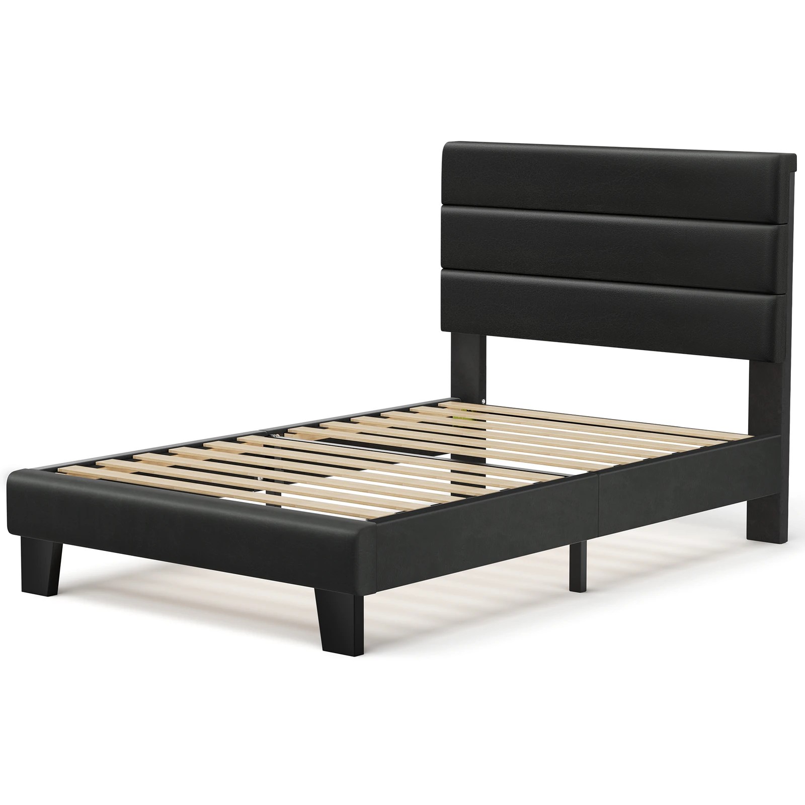 1 Alfordson Bed Frame Single Size Upholstered Platform Leather Harlene - Black, 1 of 10