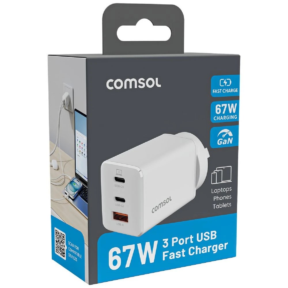 2 Comsol 67W 3 Port Wall Charger White, 2 of 5