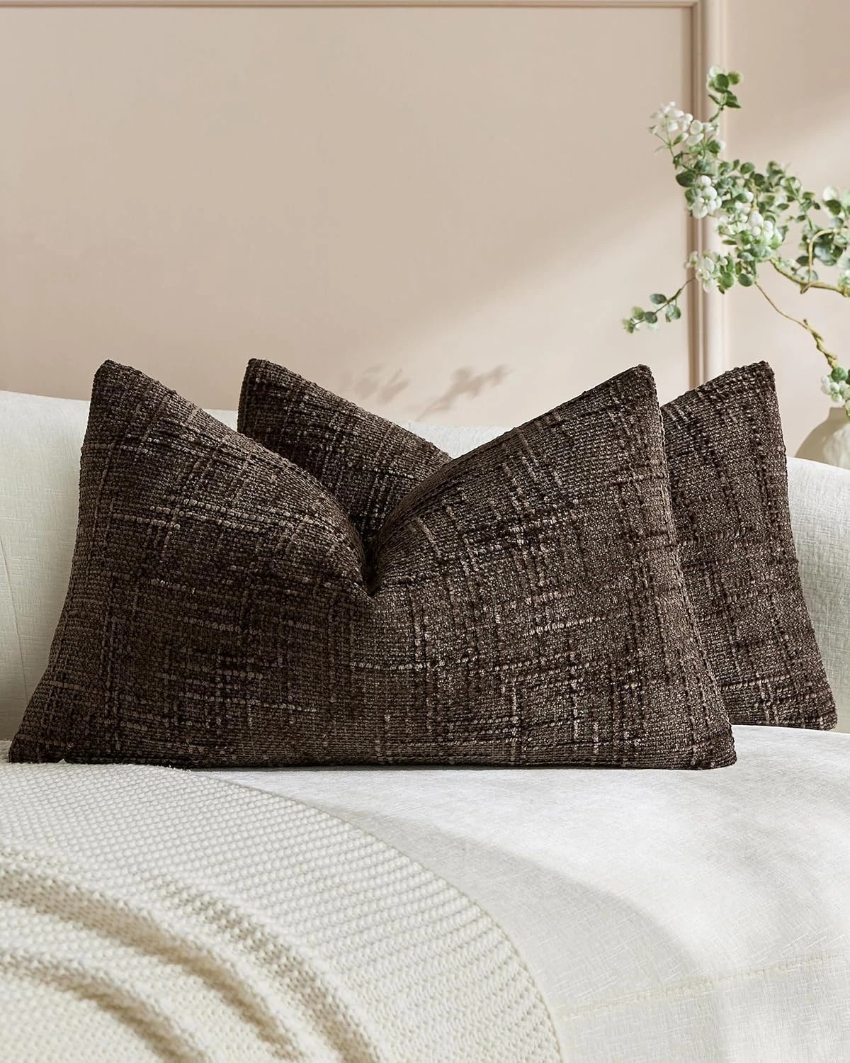 1 Gioia Casa 2-Pack Chenille-Textured Cushion Covers 30cm x 50cm - Brown, 1 of 3
