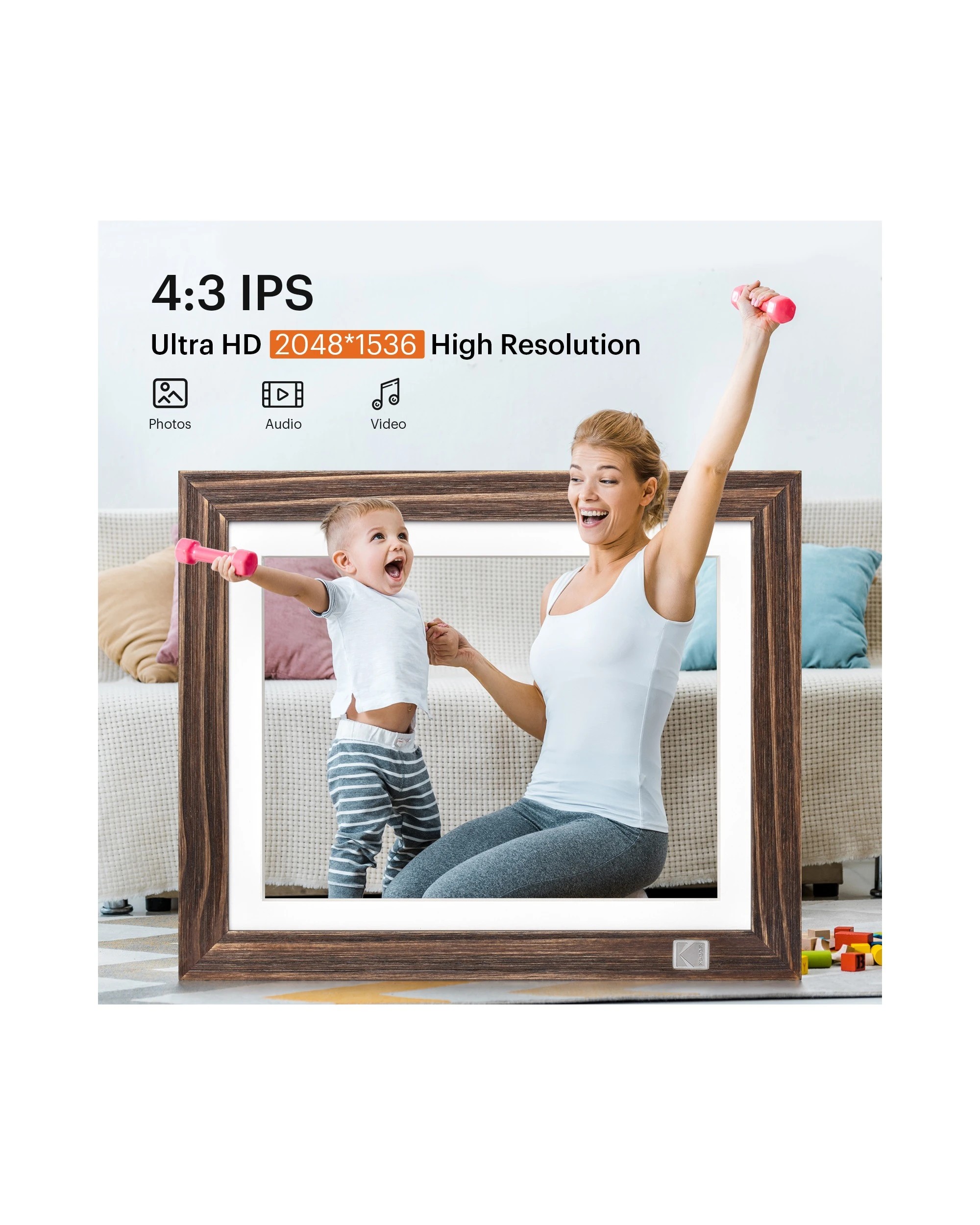 1 Kodak HDPF-978 9.7 Inch 2K Wi-Fi Photo Frame 32GB Rustic Wood, 1 of 4
