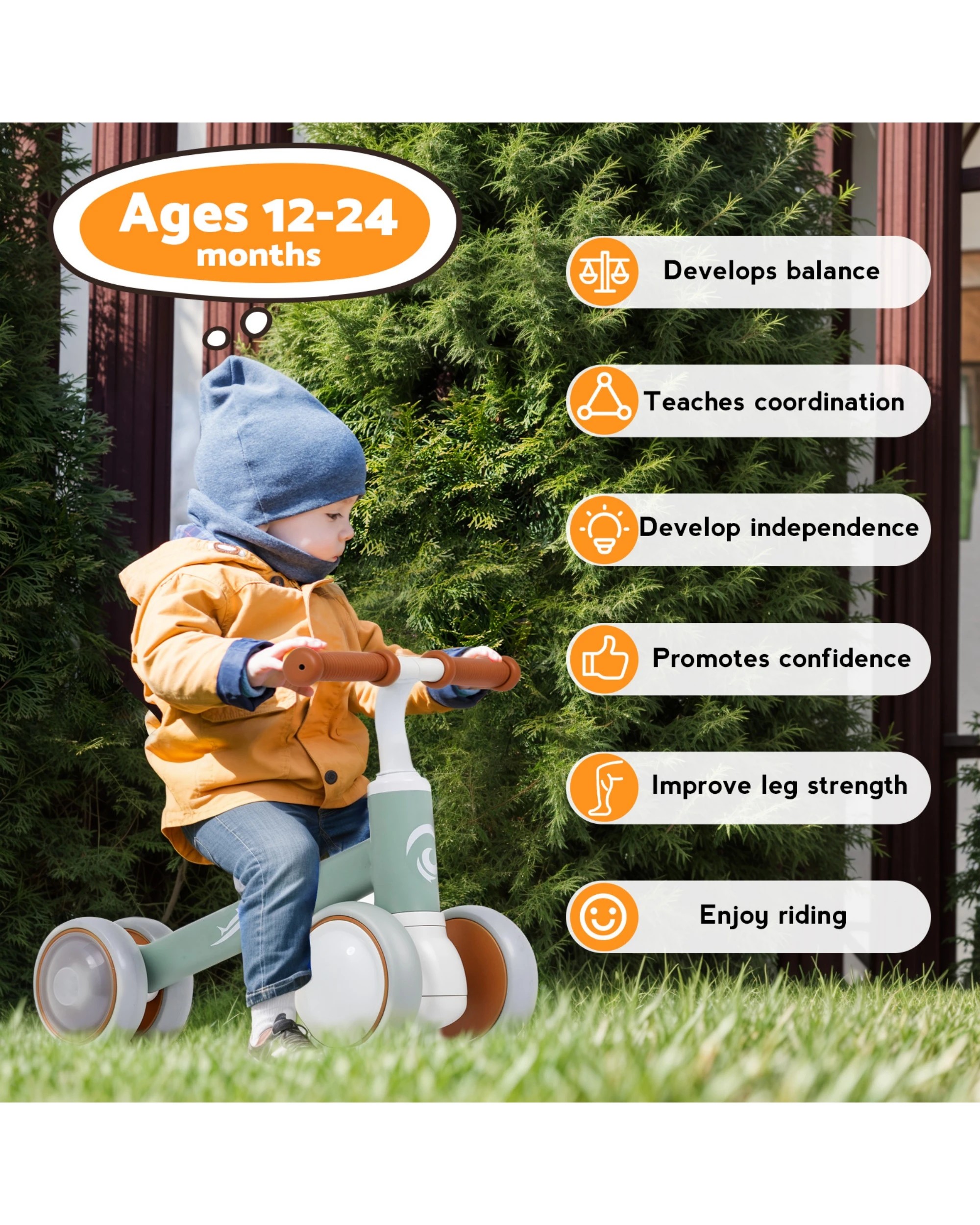 4 Advwin Baby Balance Bike w/Colorful Lighting Wheels Toddler No Pedal Push Bicycle Ride on Toy for 12-36 Month Green, 4 of 10