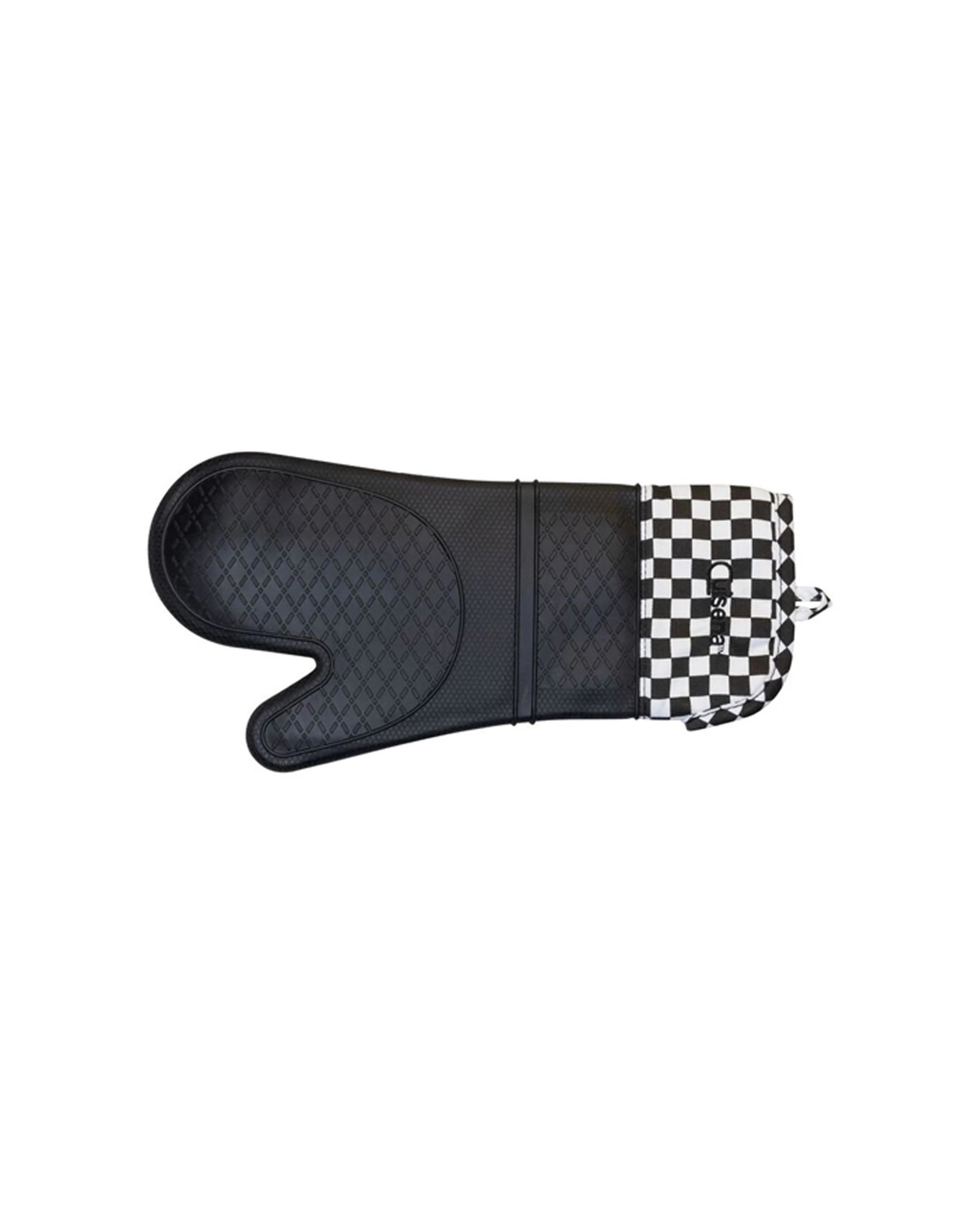 1 Cuisena Silicone and Fabric Oven Glove, Black Check Pattern - Black, 1 of 3