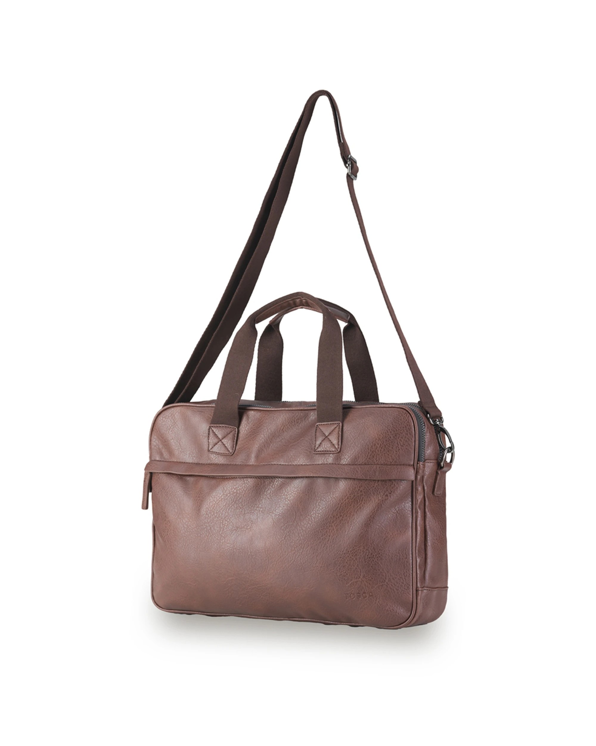 1 Tosca Vegan Leather Briefcase Adjustable Strap - Brown, 1 of 3