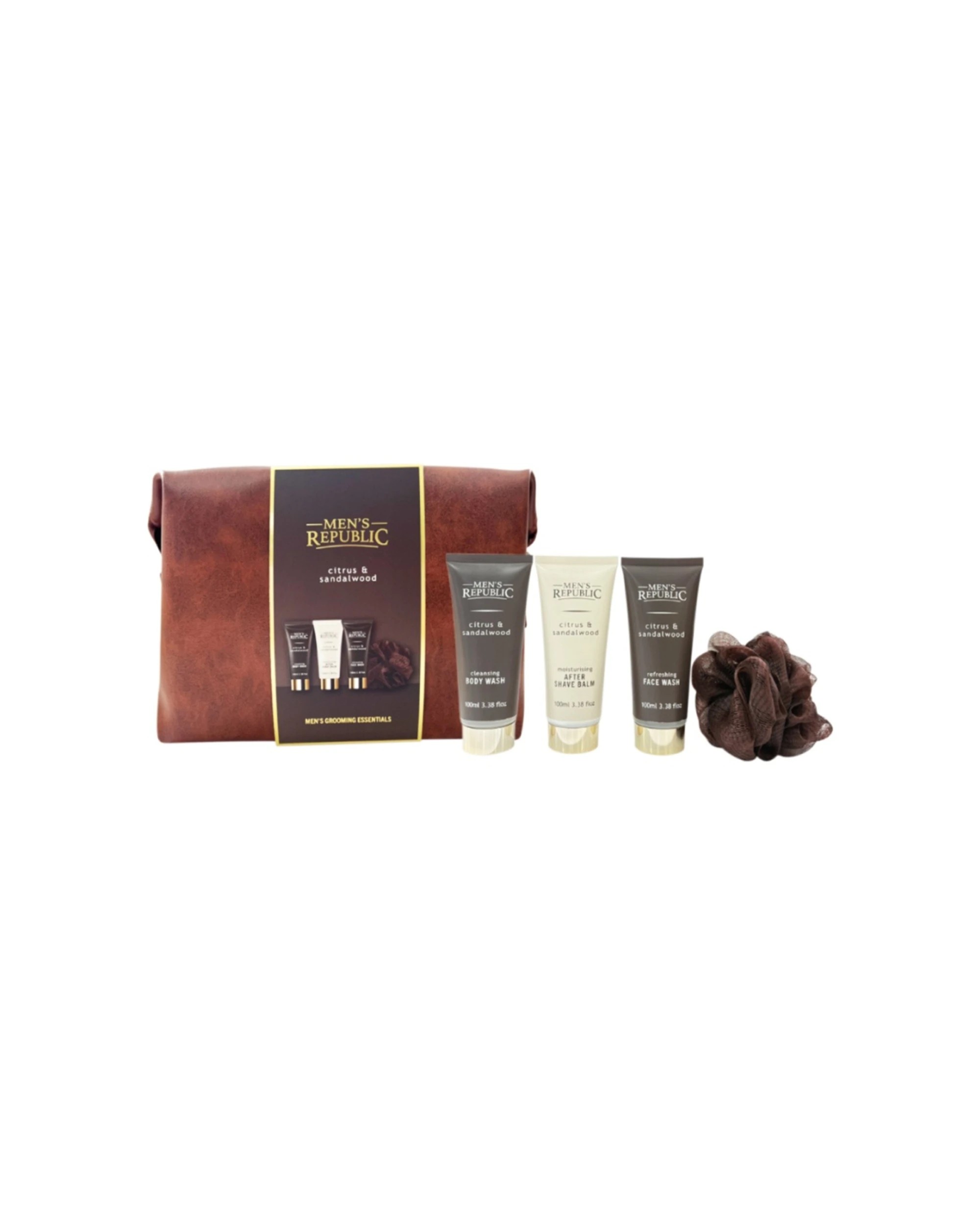 1 Men's Republic 5pc Grooming Kit Faux Leather Toiletry Bag Body Face Wash - Brown, 1 of 7