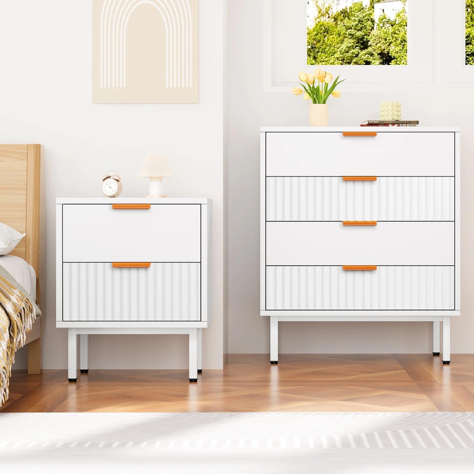 2 Alfordson 4 Chest of Drawers Bedside Table Storage Cabinet Set Dresser - White, 2 of 10