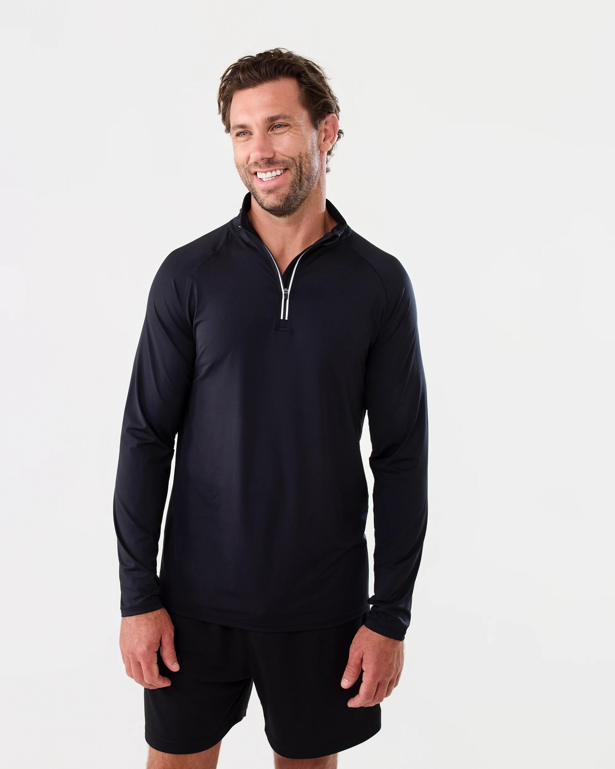 1 Active Mens 1/4 Zip Training Long Sleeve T-shirt Black, 1 of 5