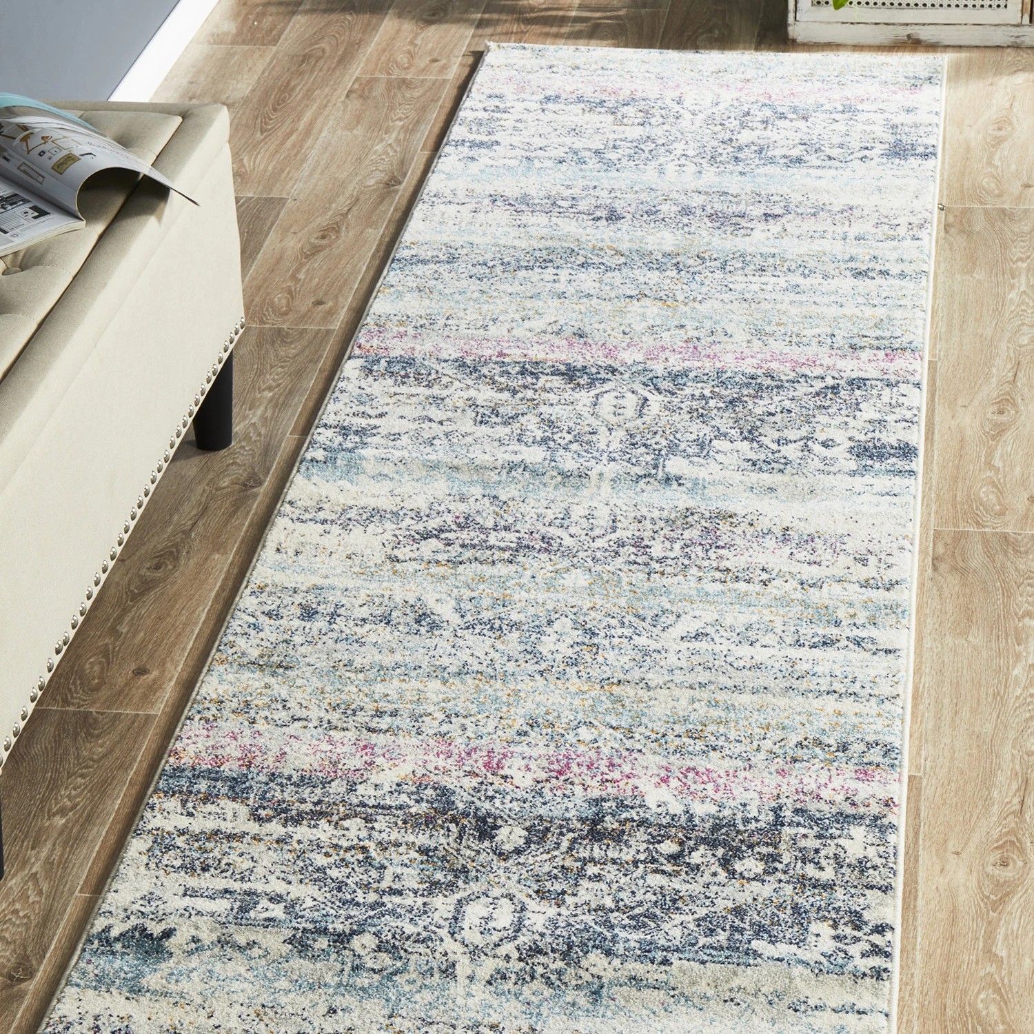 7 Common Ground Rugs Gallery 865 300x80cm - Medium Runner Power Loomed Pet Friendly Rug - Blue, 7 of 7