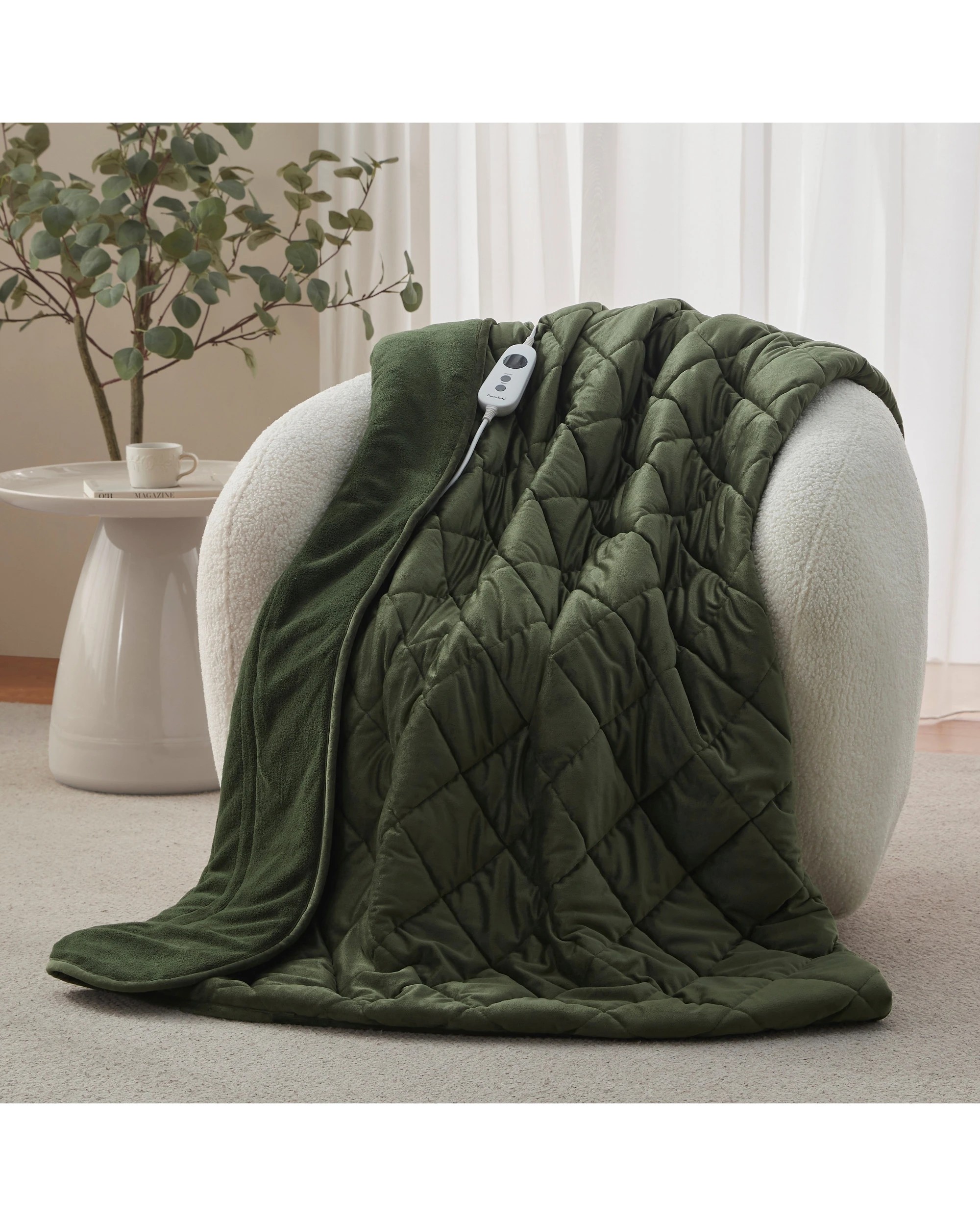 1 Dreamaker Haven Quilted Velvet Heated Throw 130x160cm - Olive, 1 of 8