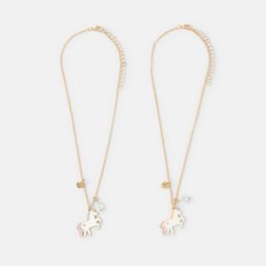 2 Pack BFF Unicorn Necklace - Pink, Purple, White and Gold Tone