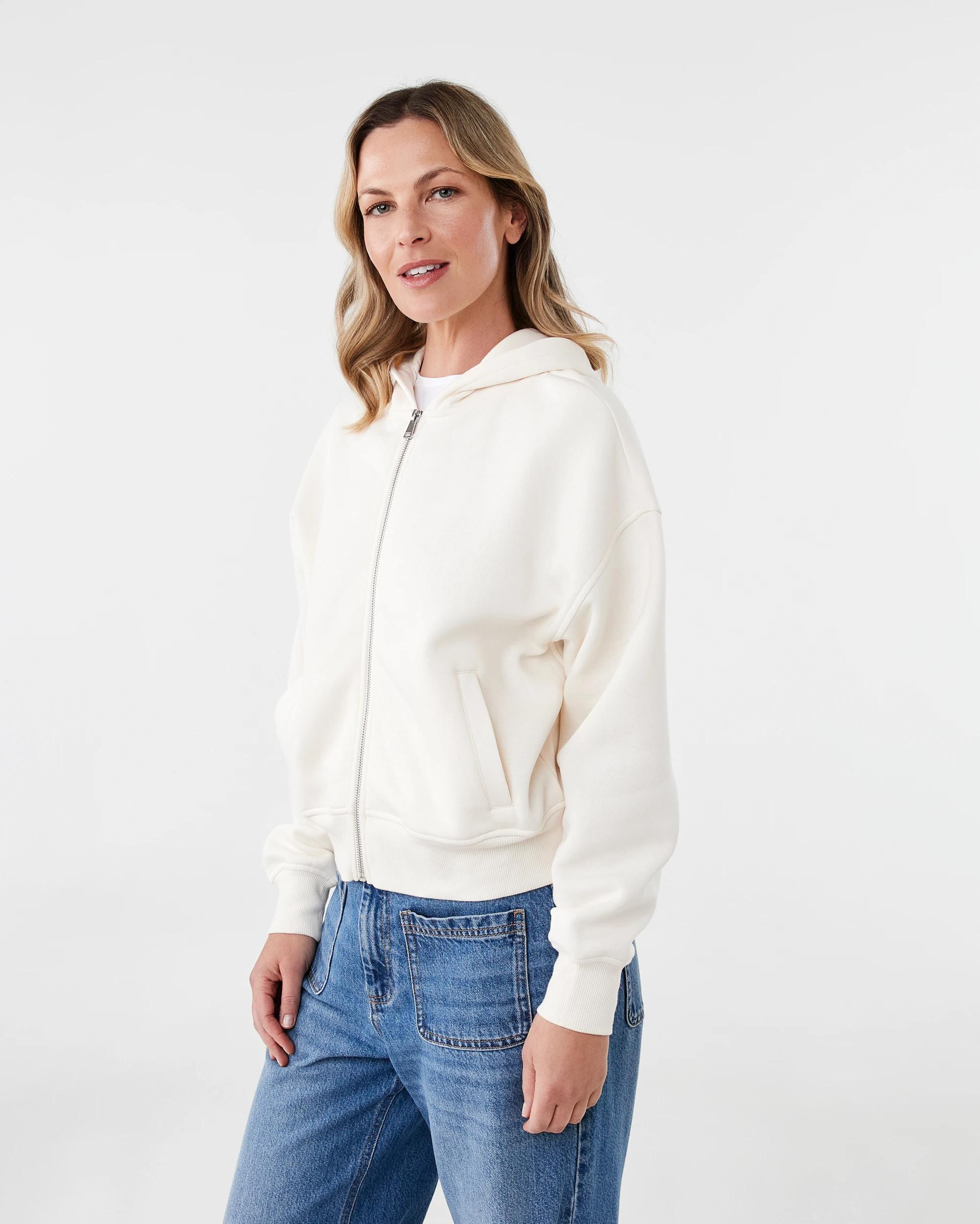 3 Relaxed Zip Through Hoodie Prtn White, 3 of 7