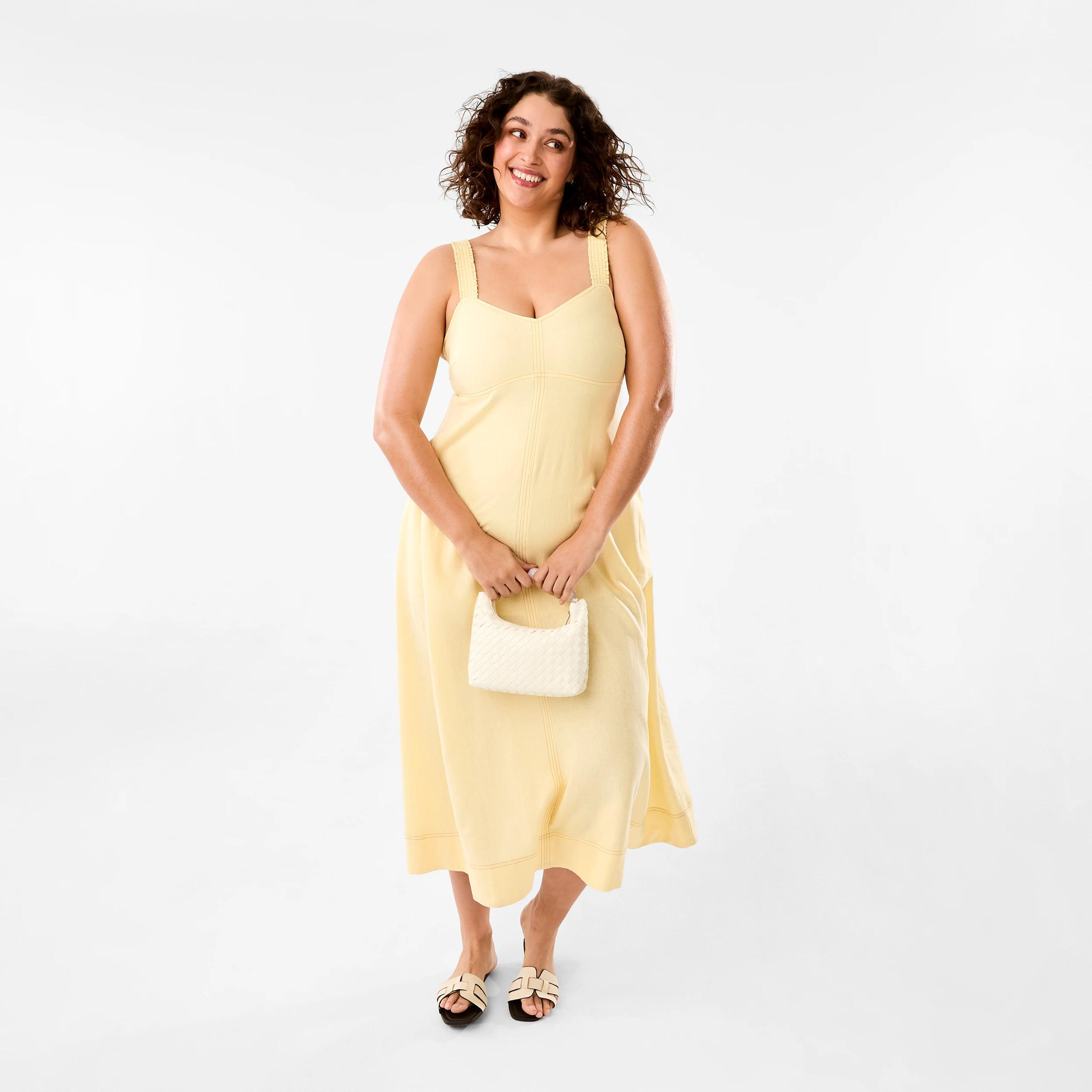 3 Sleeveless Contrast Linen Blend Maxi Dress Fln Yellow, 3 of 5