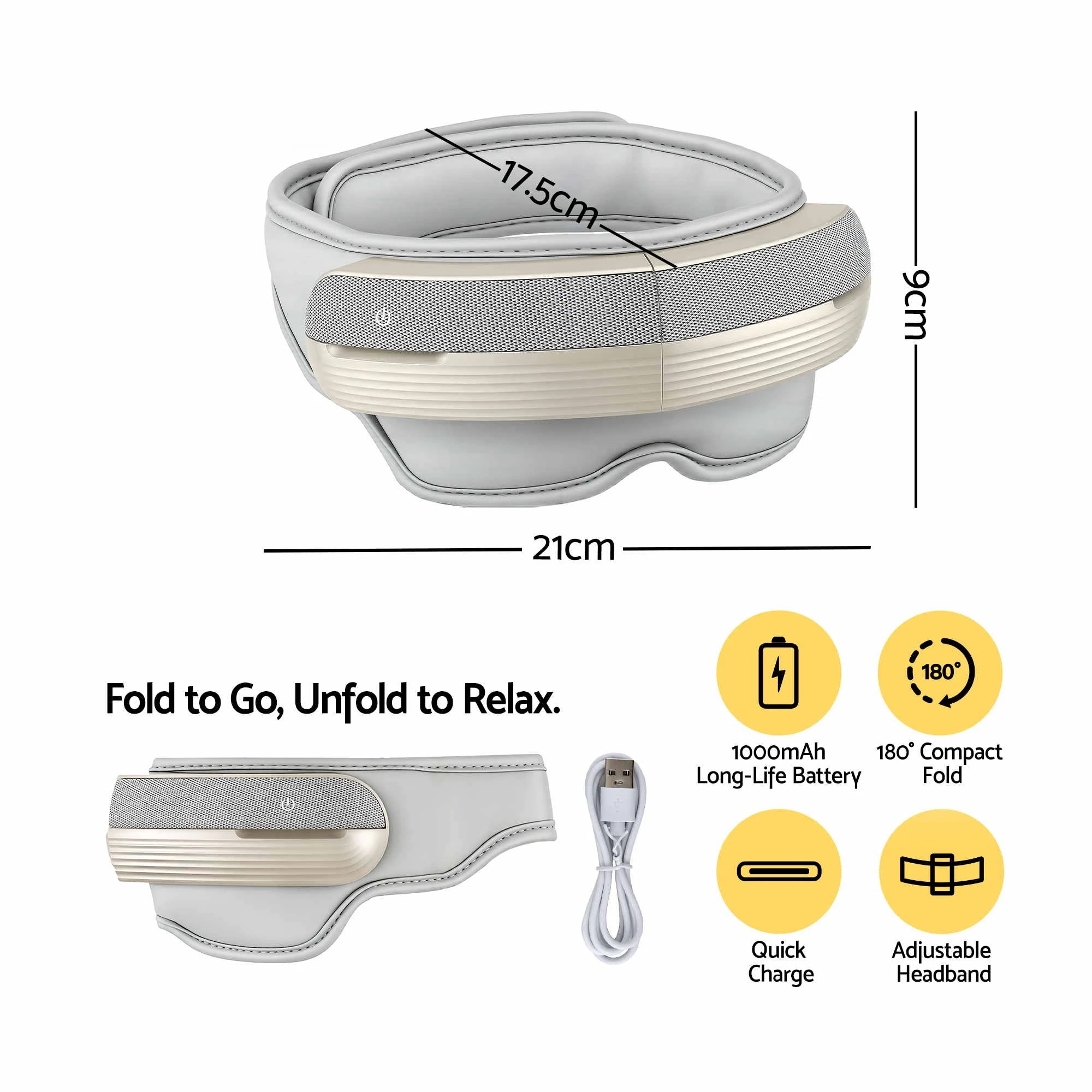 8 Livemor Eye & Head Massager with Heat 5 Modes Eye Massager Air Compression Bluetooth Music Foldable - Grey, 8 of 9