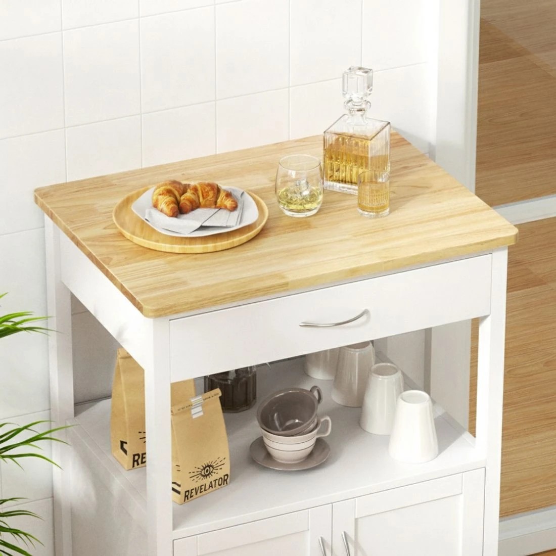 5 Artiss Kitchen Island Trolley Rolling Serving Cart Storage Drawer 60cm - Multi, 5 of 6
