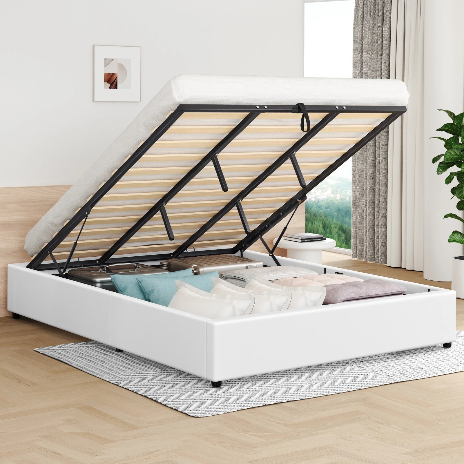 2 Alfordson Bed Frame King Size Gas Lift Storage Mattress Base Barlow - White, 2 of 10