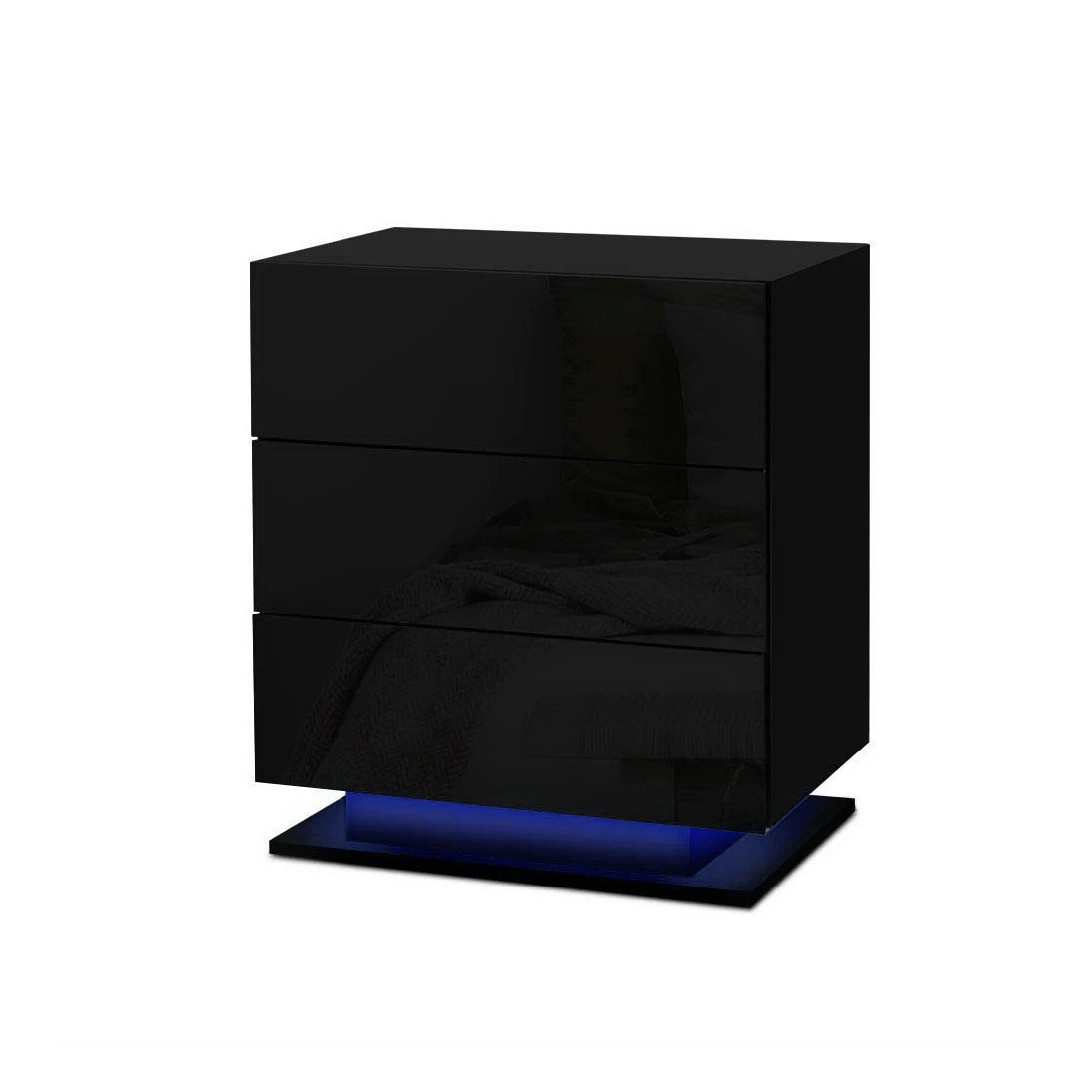 2 Artiss 2x Bedside Table LED 3 Drawers - MORI - Black, 2 of 8