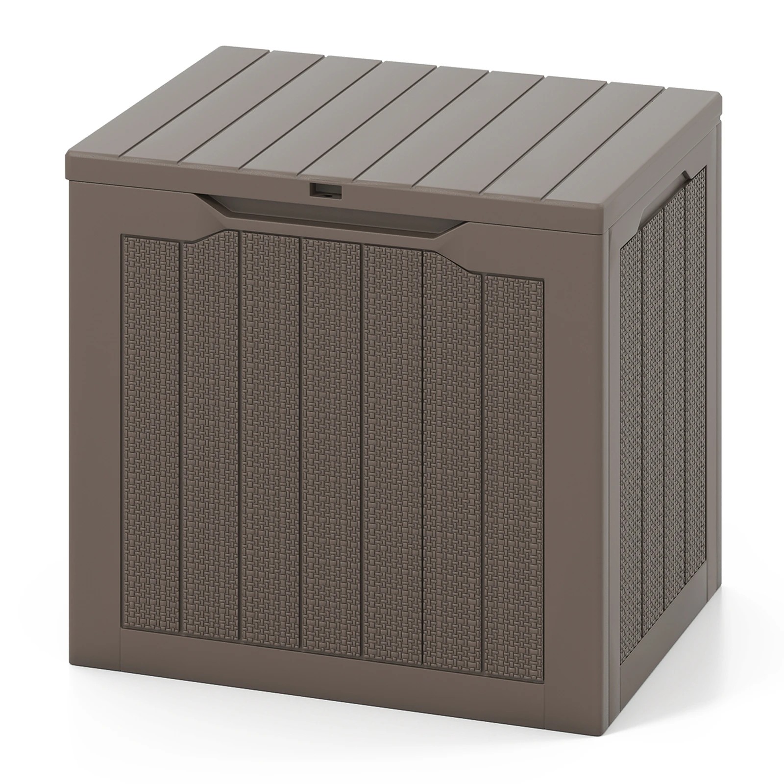 1 Costway 96L Outdoor Storage Box w/Lockable Lid Waterproof Patio Storage Bin - Brown, 1 of 6