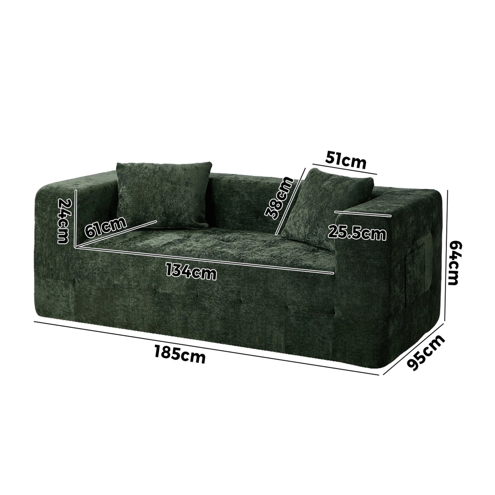 2 Oikiture Compressed Sofa in a Box Button Tufting Chenille - Green, 2 of 5