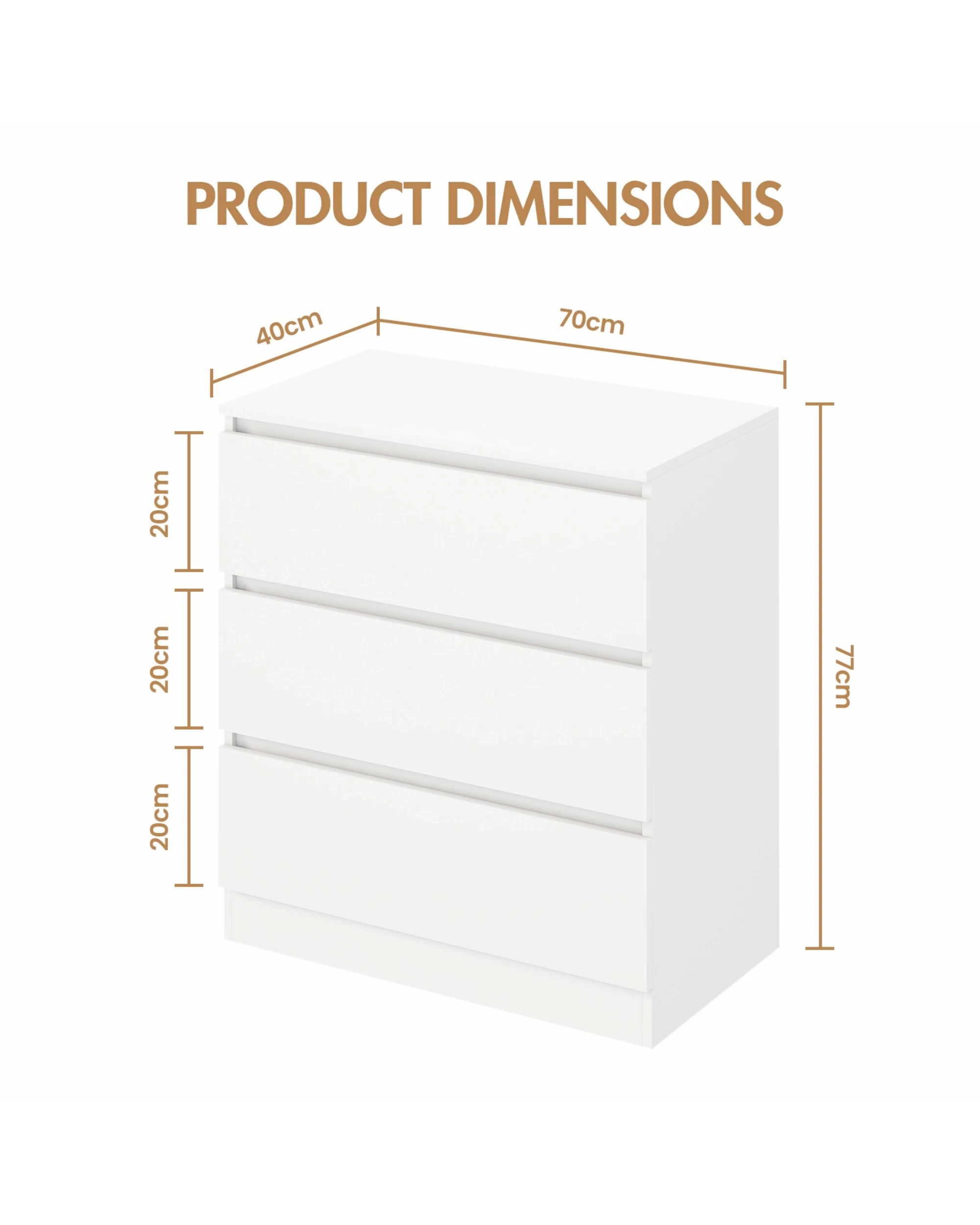 3 Advwin Bedside Table 3 Drawers 77cm Height Nightstand Storage Cabinet Dresser
 - White, 3 of 8