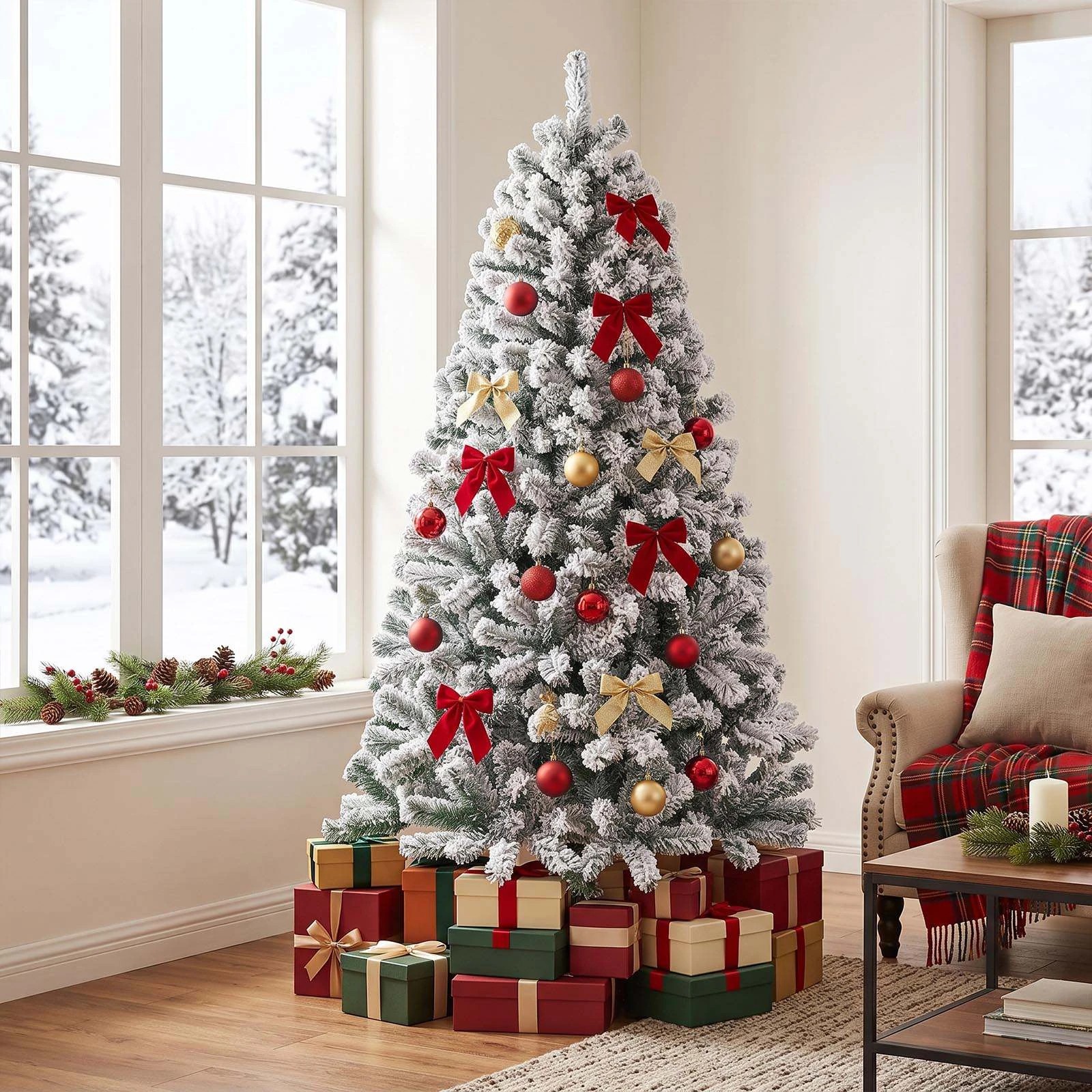 4 Costway 180cm Snow Flocked Christmas Tree w/860 Tips Unlit Artificial Hinged Full Tree, 4 of 8