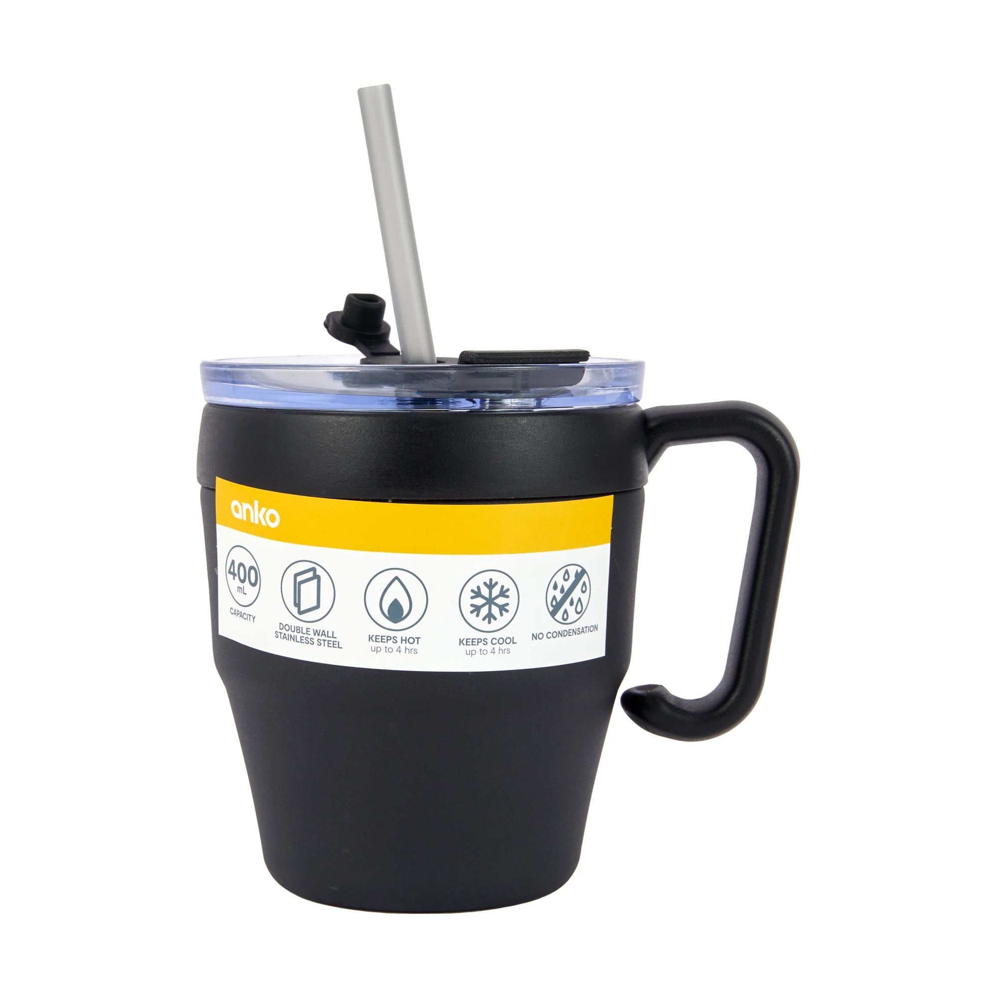 5 400ml Black Reusable Travel Mug with Straw, 5 of 5