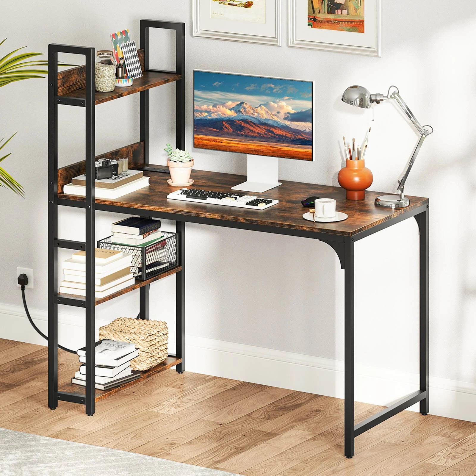 3 Costway 120 CM Computer Desk w/Power Strip Study Writing Desk Workstation - Brown, 3 of 3