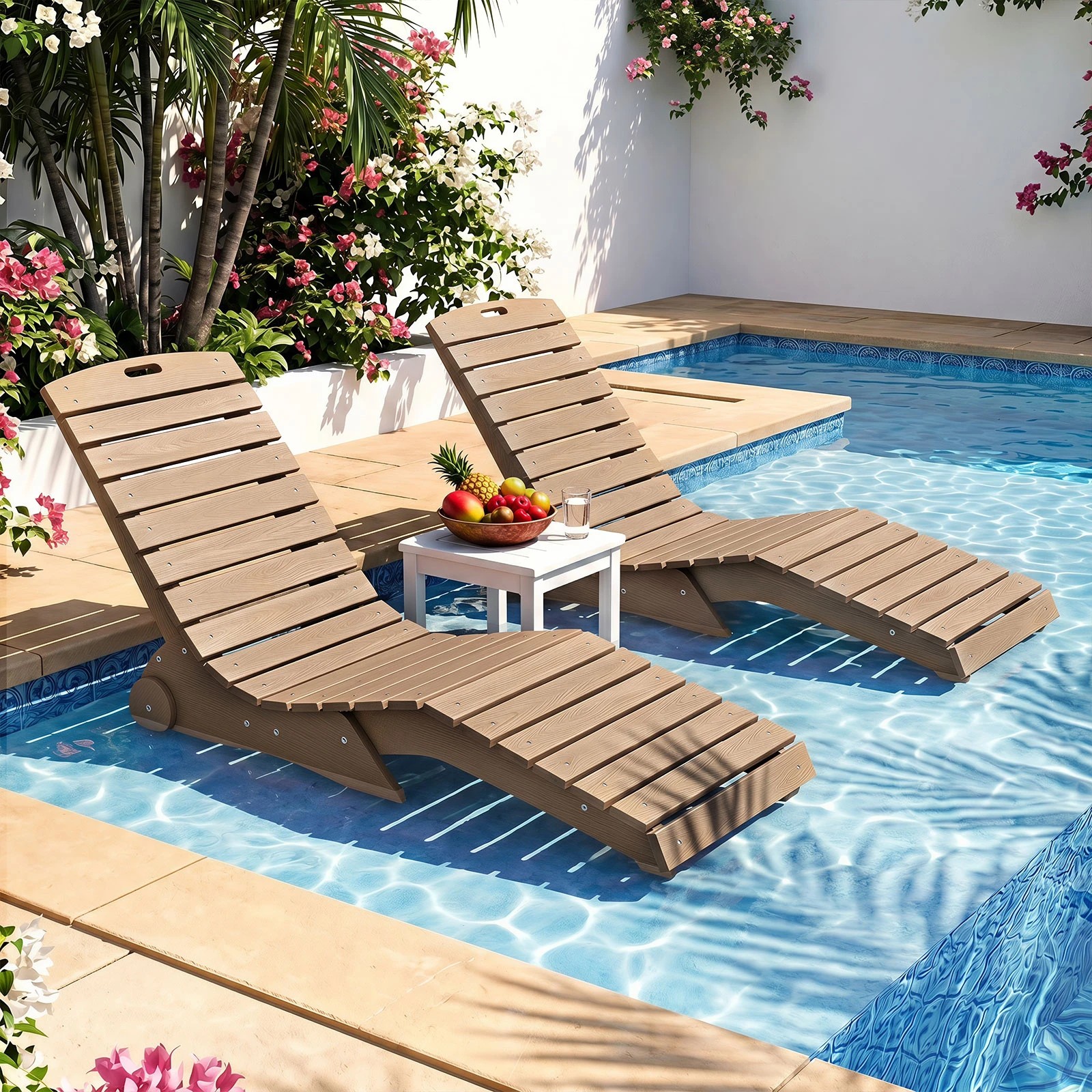 4 Costway In-Pool HDPE Lounge Chair w/Wheels S-Curve Chaise Anti-Floating Weighted Chair - Brown, 4 of 5