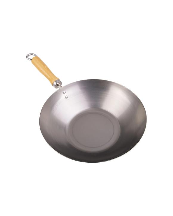 D.line Carbon Steel Stir-fry Wok 27cm Wooden Handle Induction Compatible - Silver