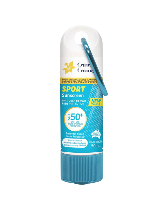 Cancer Council SPF 50+ Sport Dry Touch & Sweat Resistant Sunscreen Lotion 50ml - Aloe Vera and Vitamin E