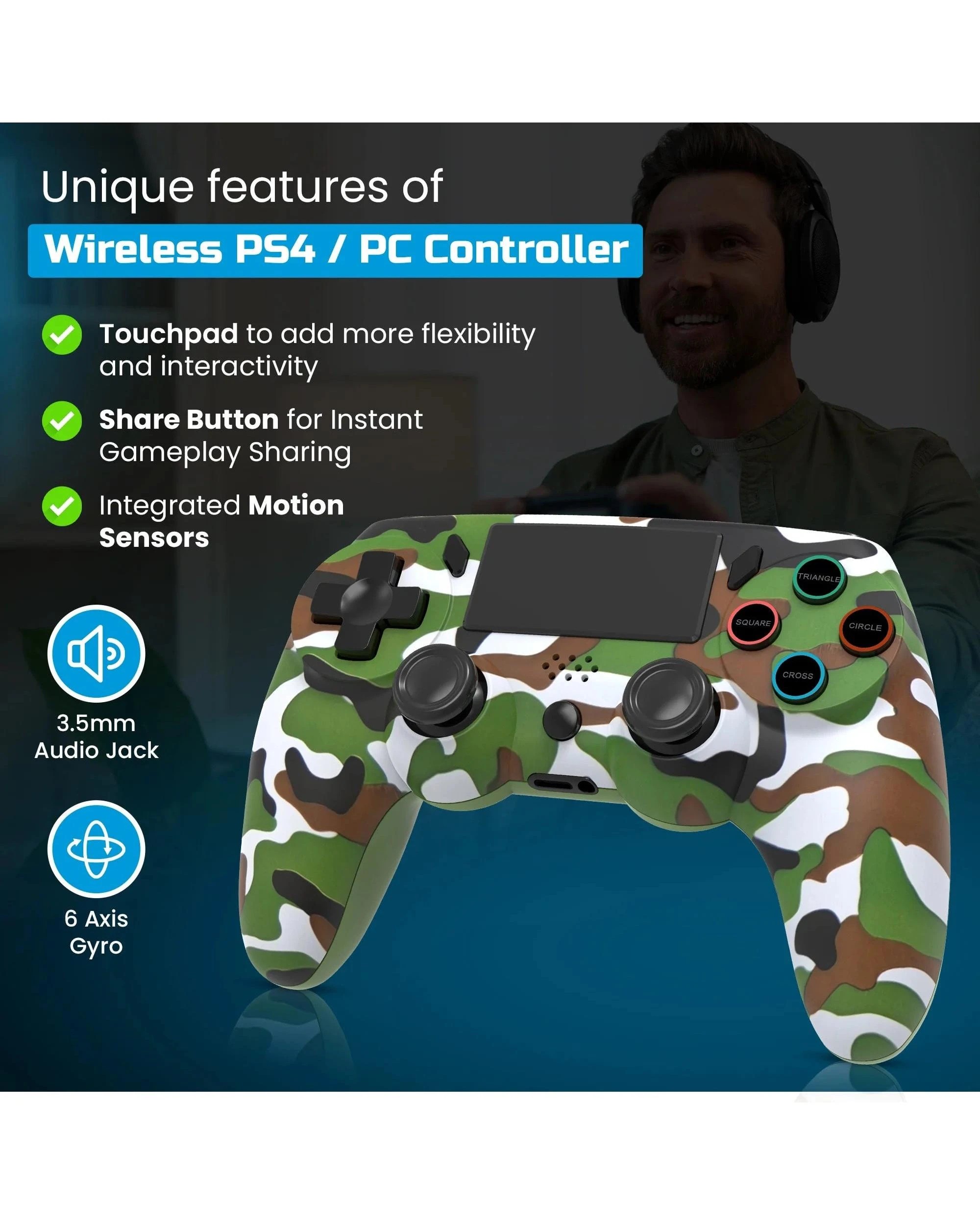 3 Playmax Wireless Controller for PS4 and PC - Camo - Green, 3 of 5