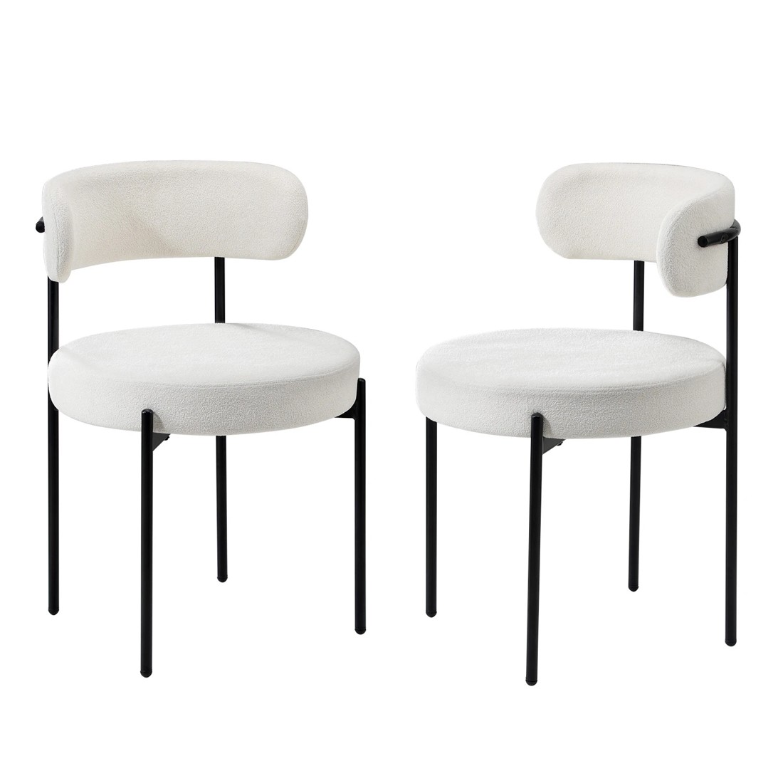 1 Oikiture 2x Dining Chair Round Boucle Kitchen Lounge Seats Backrest
 - White, 1 of 10