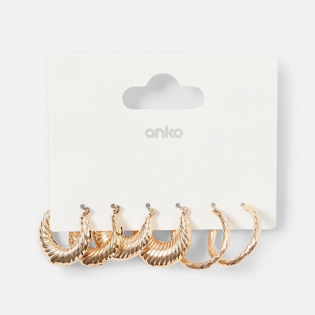 7 3 Pack Textured Hoop Earrings Gold, 7 of 7