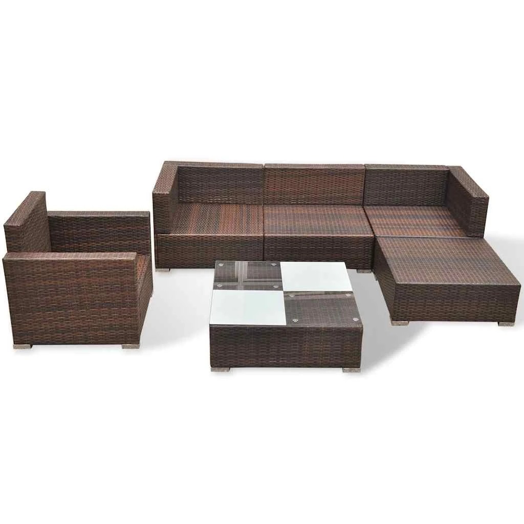 7 Vidaxl 6 Piece Garden Lounge Set With Cushions Poly Rattan - Brown, 7 of 10
