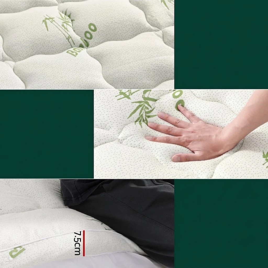 6 Giselle Bedding Mattress Topper Pillowtop Bamboo 7.5cm - Queen Bed - White, 6 of 6