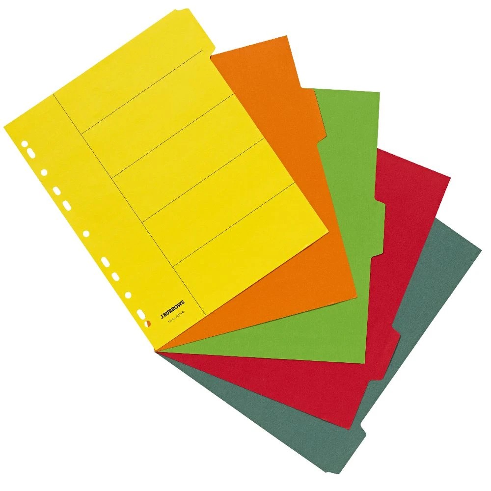 3 J.Burrows A4 5 Tab Dividers Extra Wide Bright Colours, 3 of 3