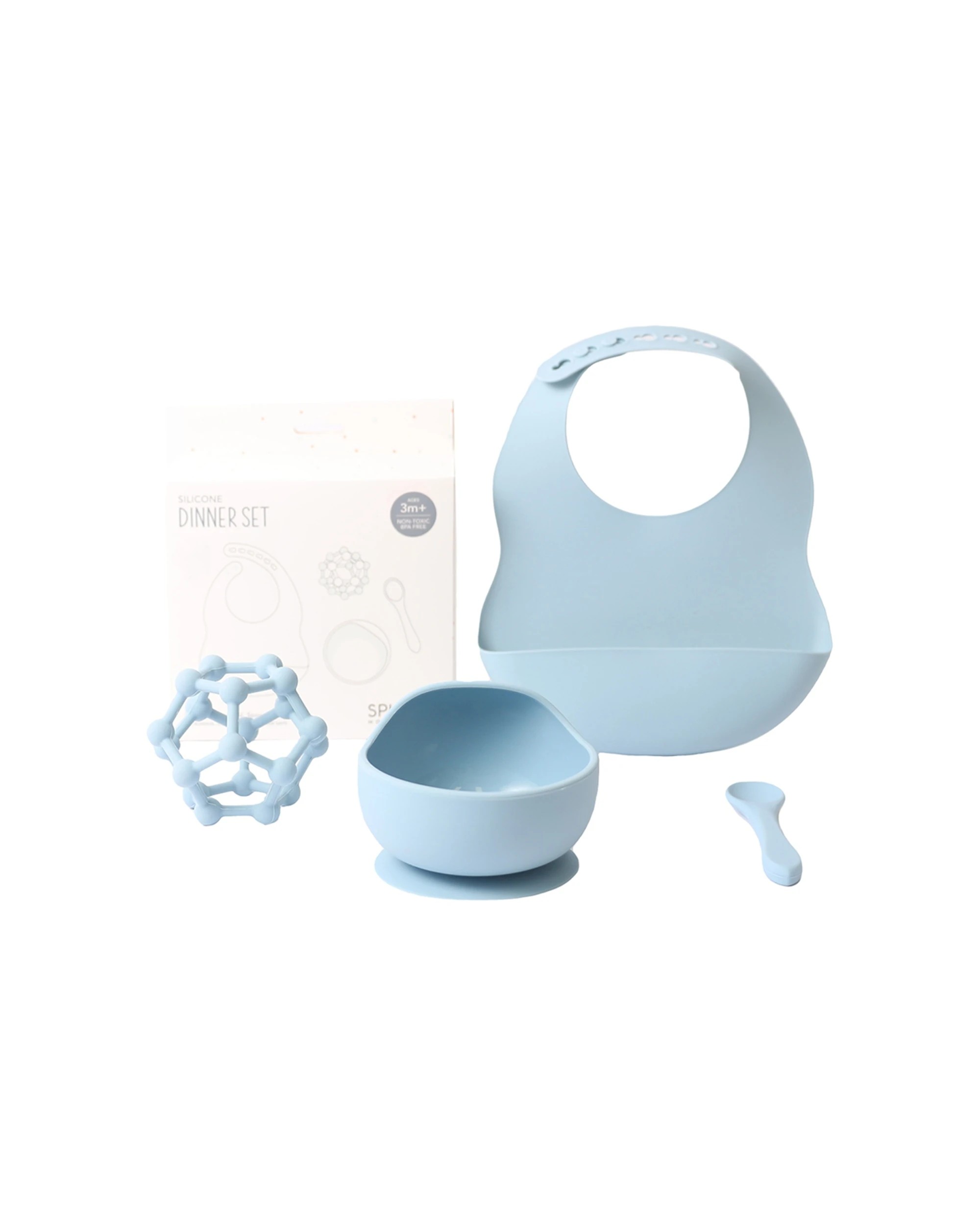 3 Splosh Baby Silicone Dinner Set Gift Boxed With Bib Bowl Spoon Teether - Blue, 3 of 3