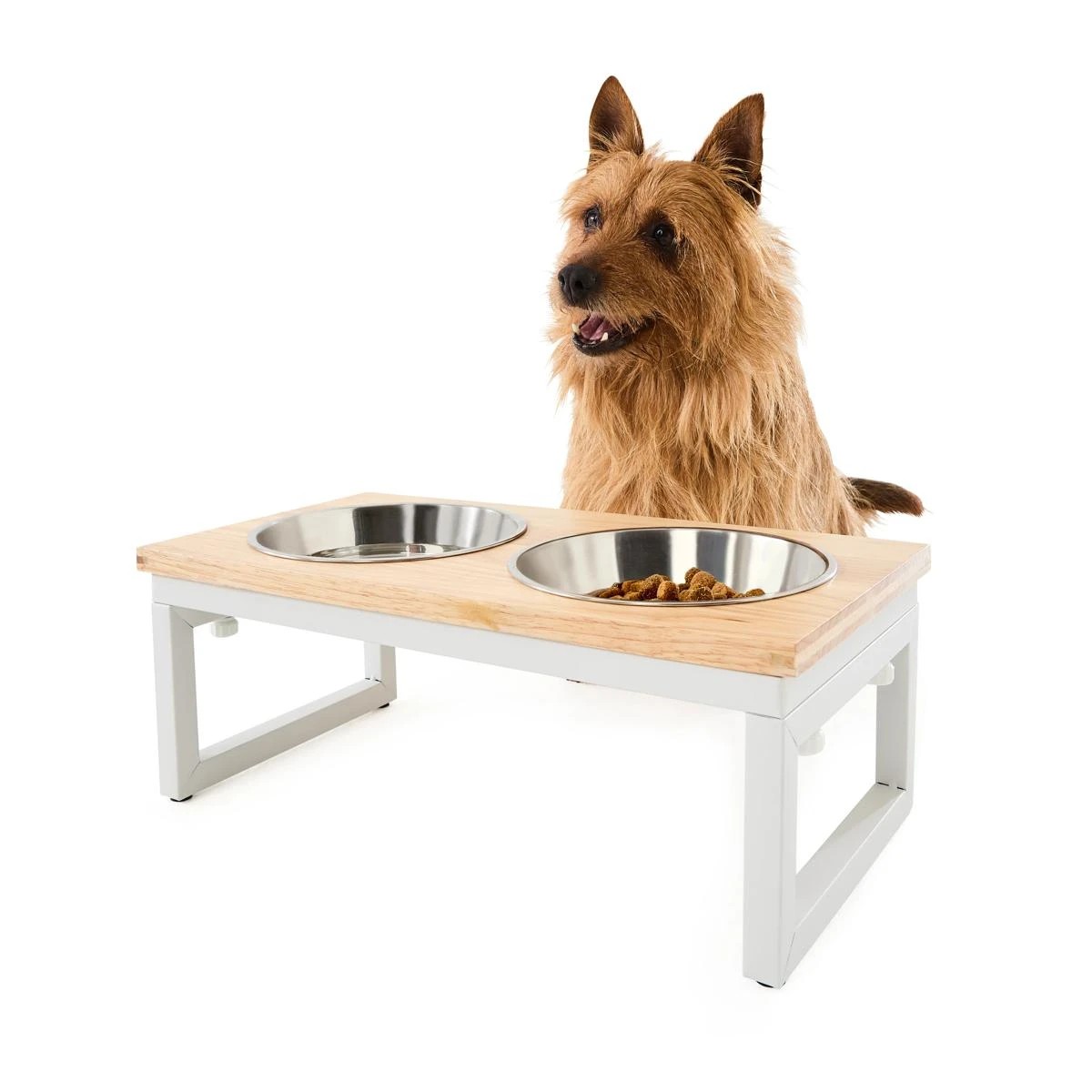 1 Pet Bowl Metal Wood Elevated, 1 of 8