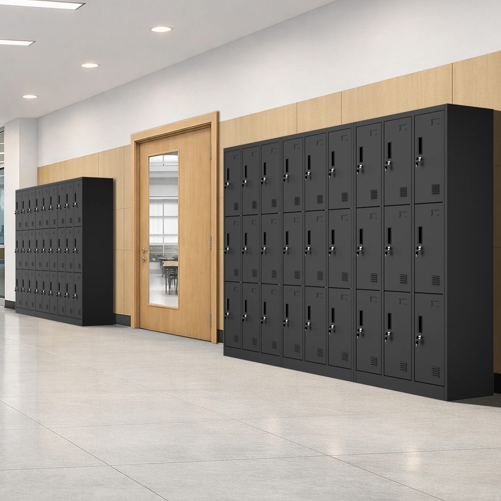4 Oikiture 9 Doors Locker Cabinet Steel Storage Cupboard Office School Gym - Black, 4 of 10
