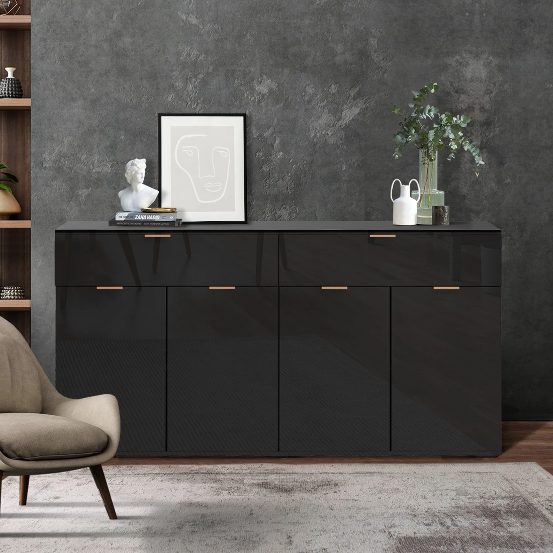 3 Oikiture Sideboard Buffet High Gloss
 - Black, 3 of 10