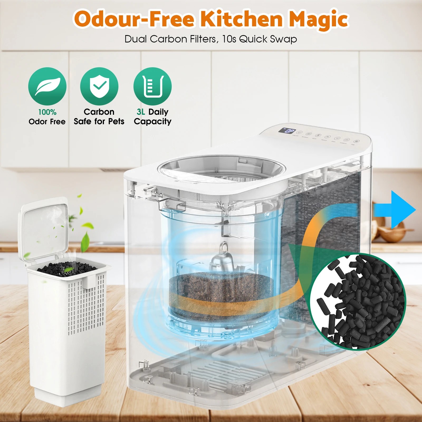 6 Advwin Electric Composter, Smart Kitchen Waste Composter with Detachable Carbon Filter, 6 of 8