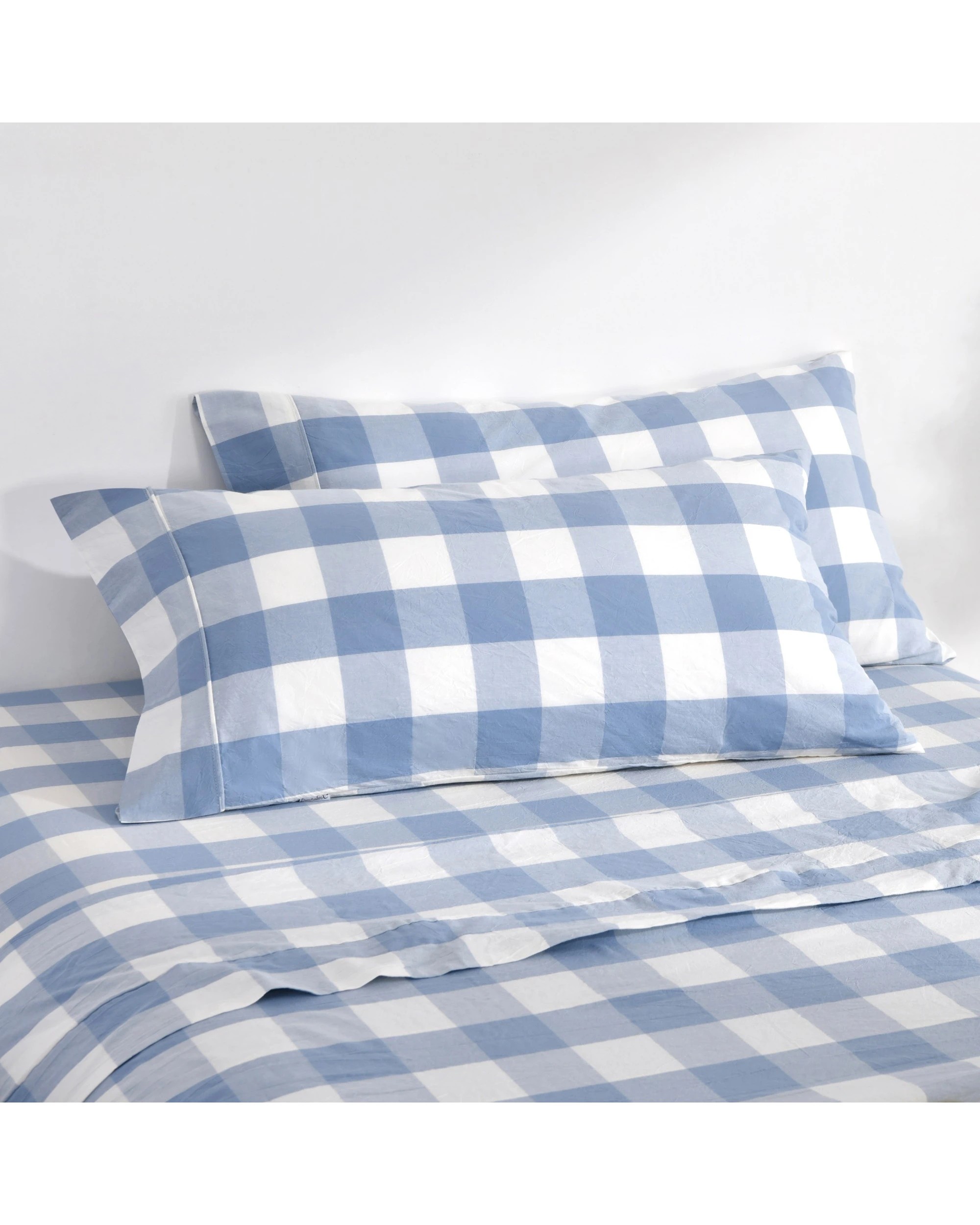 1 Dreamaker Twin Pack Remy Yarn Dyed Washed Cotton Checkered King Pillowcase - Cornflower, 1 of 5