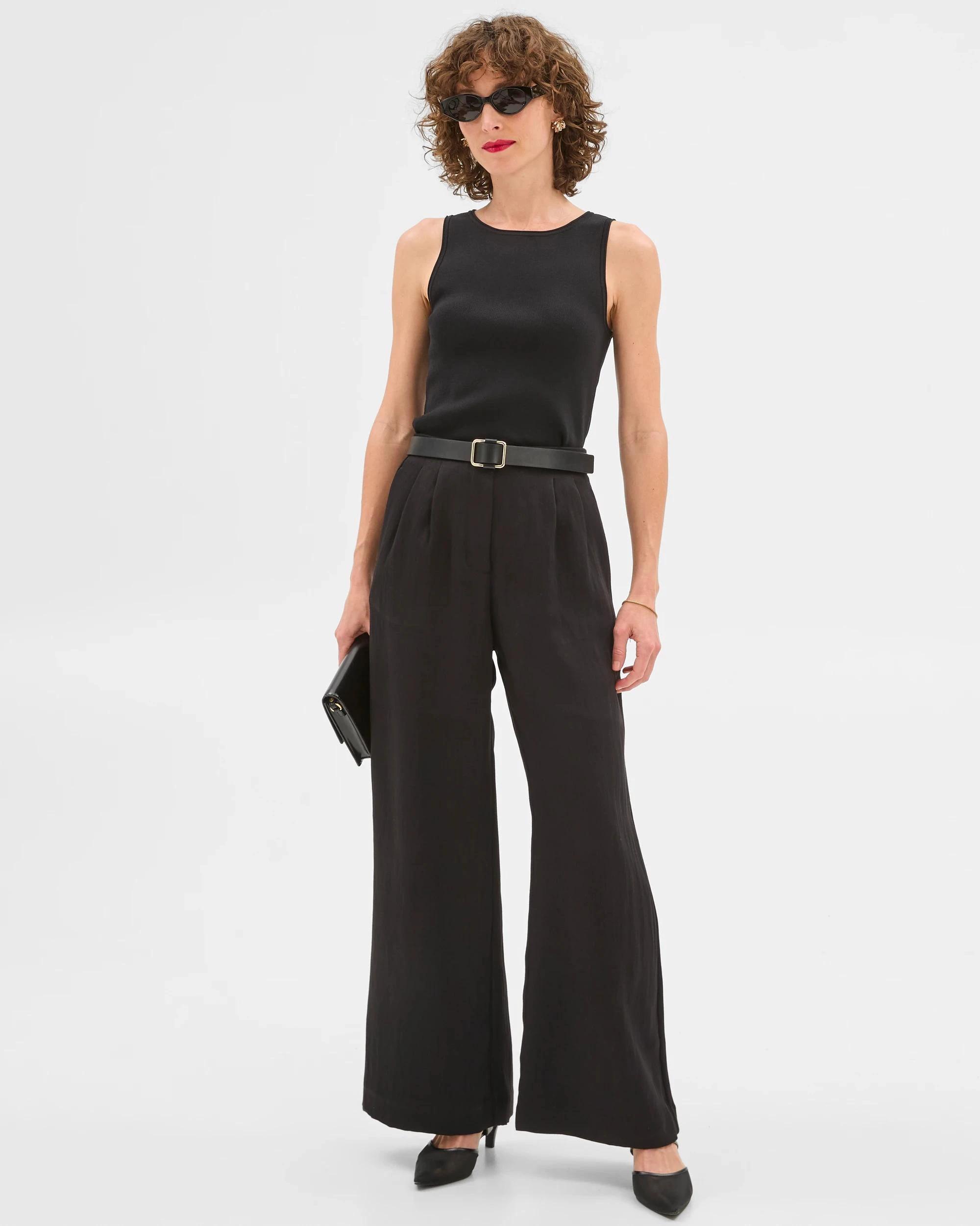 2 Preview Boat Neck Crepe Tank Top BLACK, 2 of 6