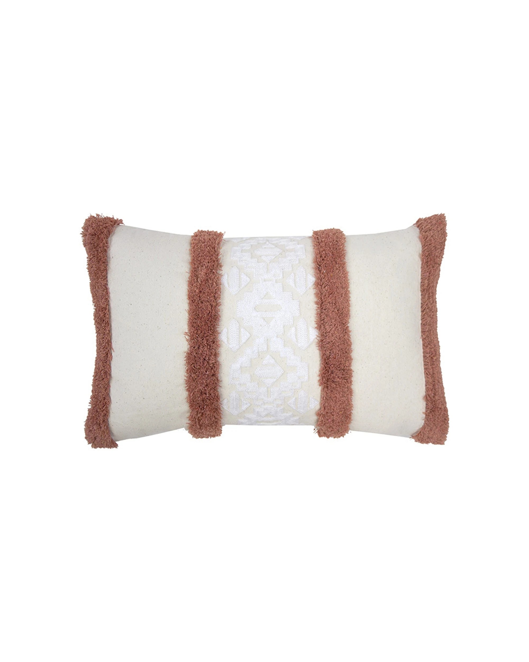 1 Bambury Sedona Tufted Embroidery Rectangle Cushion  Clay - Red, 1 of 3
